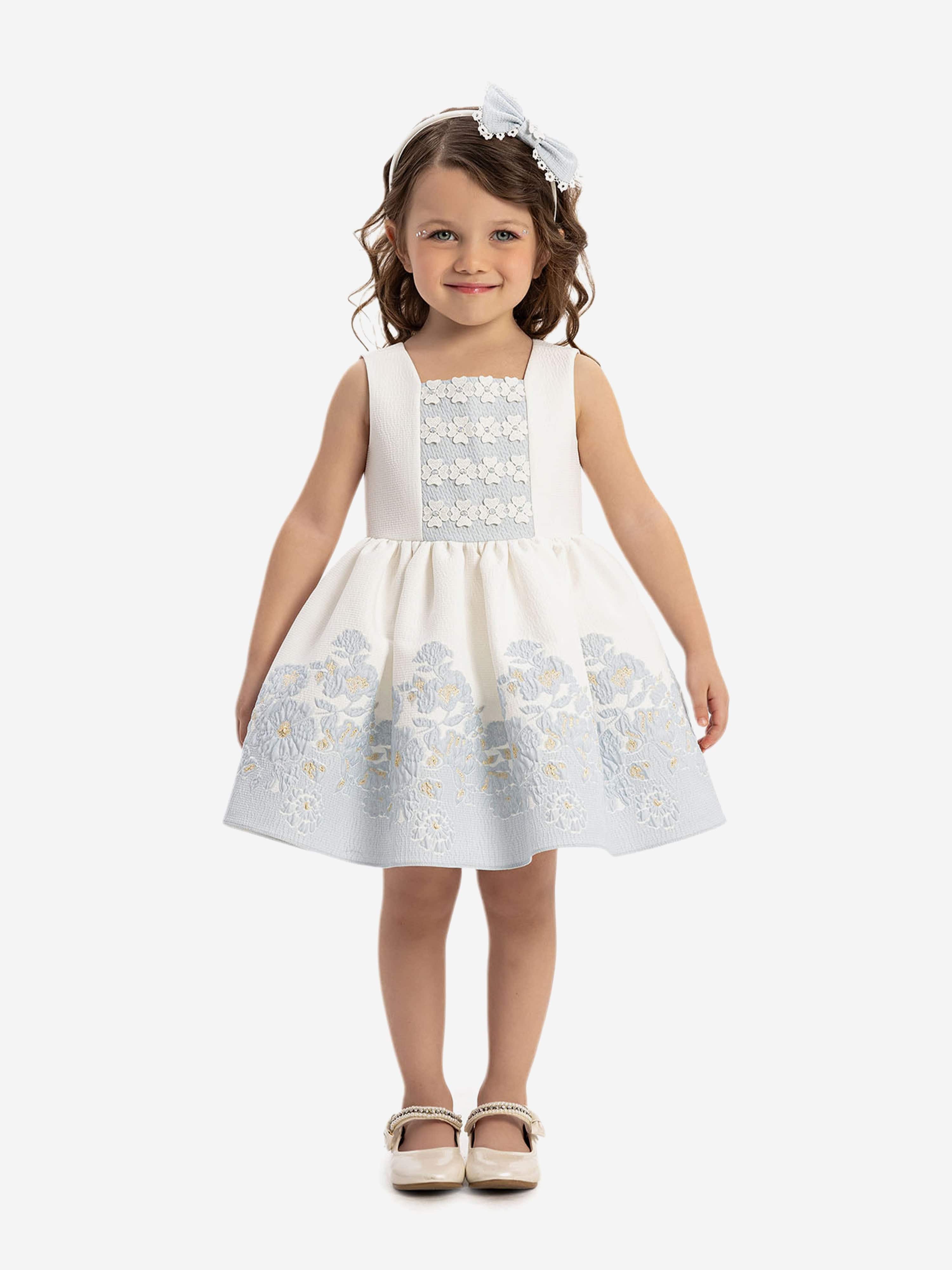 DRESS & Fleur Baby Girls Dress with Bolero and Headband in Blue