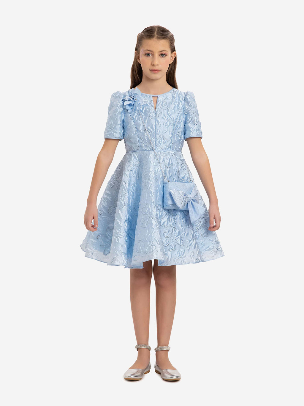DRESS & Fleur Girls Elegant Dress with Matching Bag in Blue