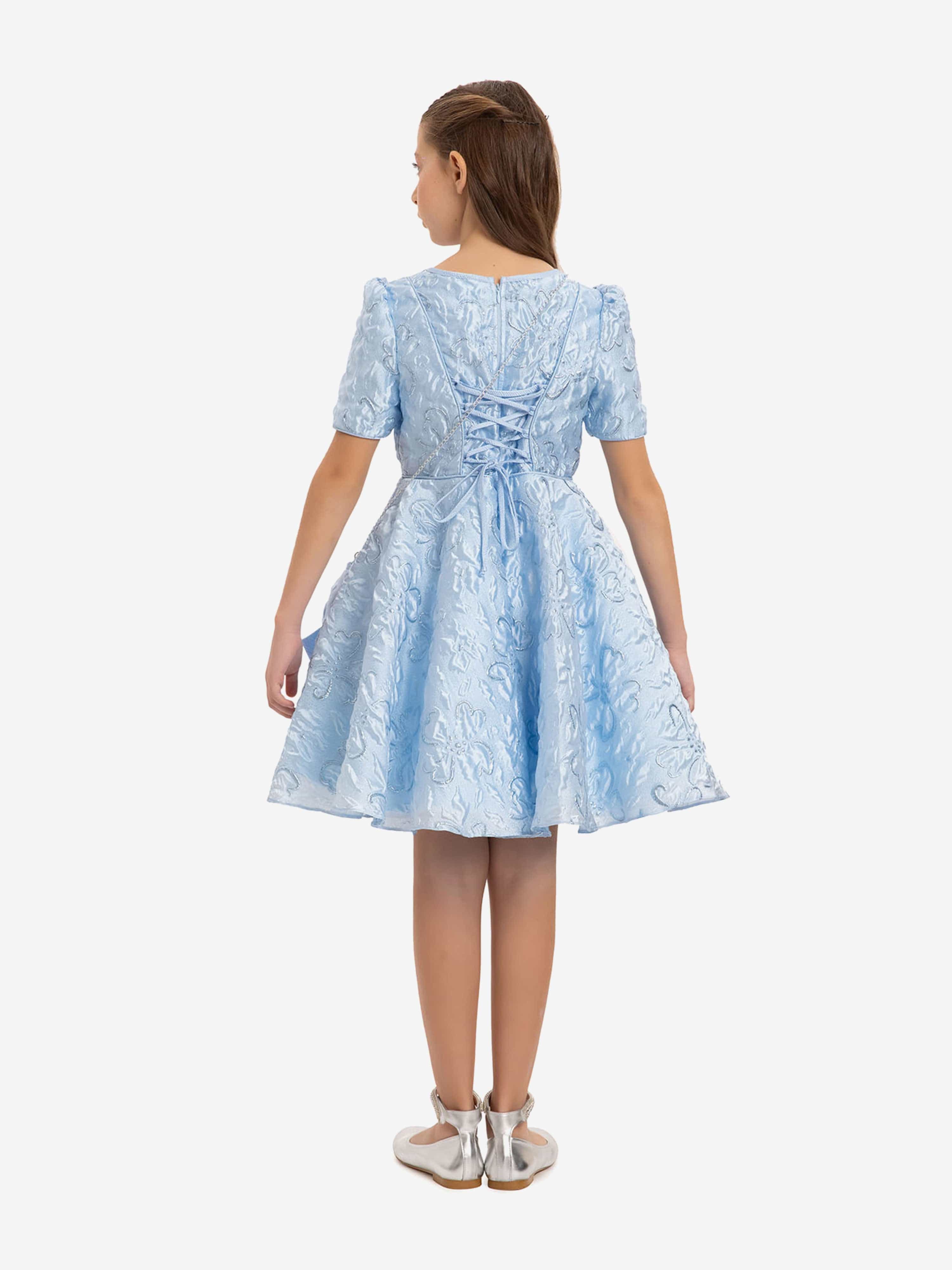 DRESS & Fleur Girls Elegant Dress with Matching Bag in Blue