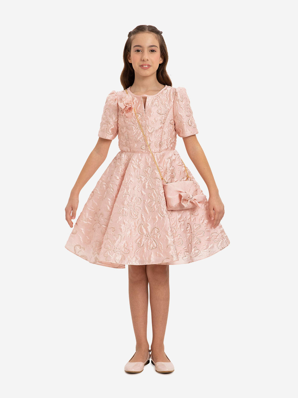 DRESS & Fleur Girls Elegant Dress with Matching Bag in Pink