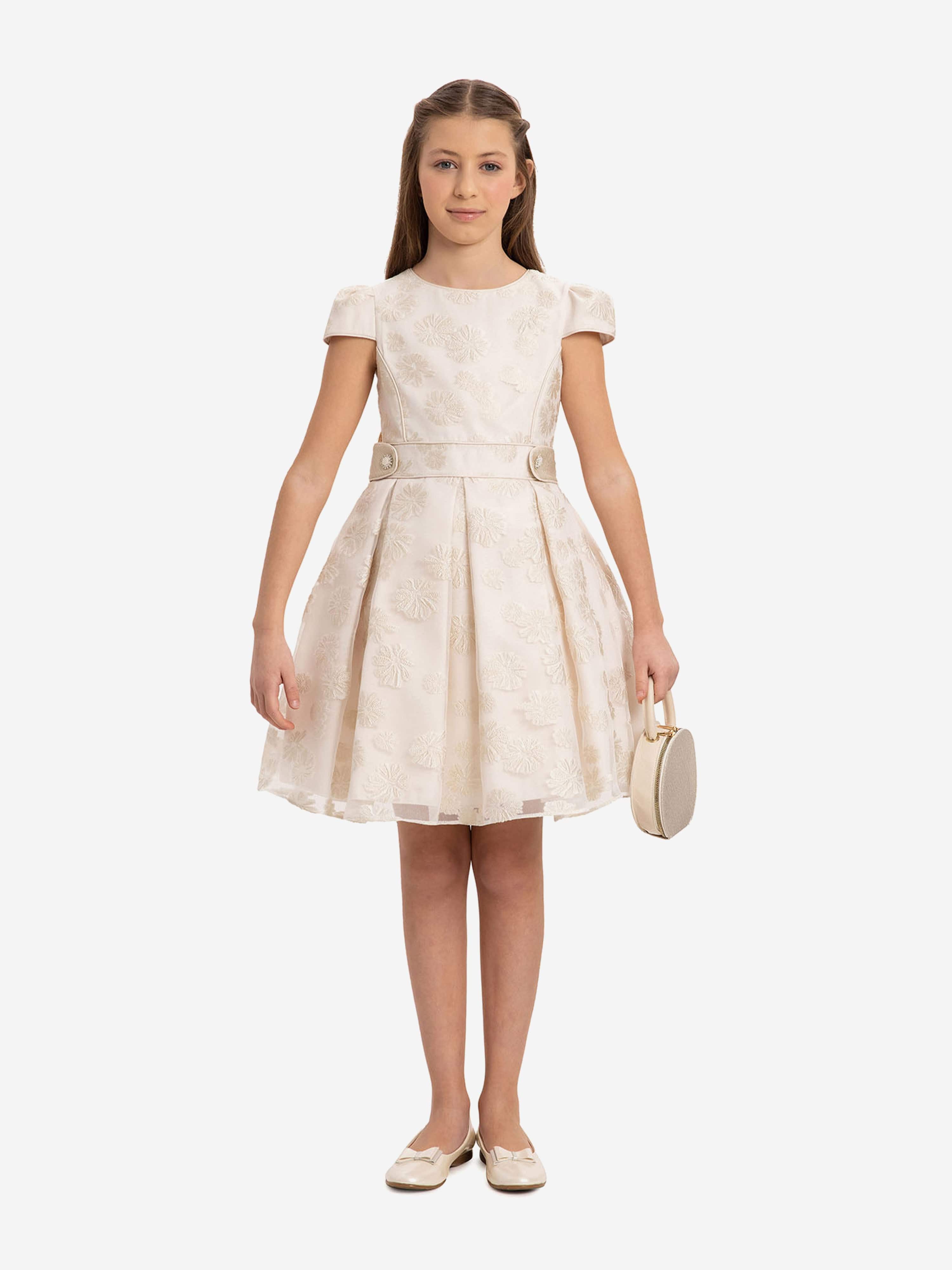 DRESS & Fleur Girls Stylish Dress with Matching Bag in Beige