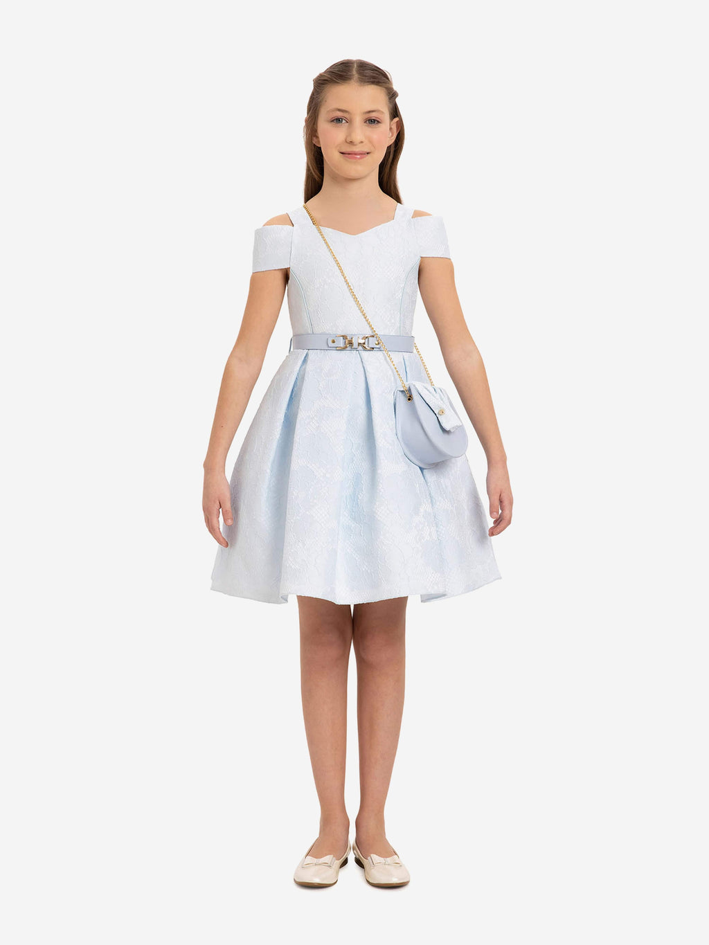 DRESS & Fleur Girls Dress with Bag and Belt in Blue