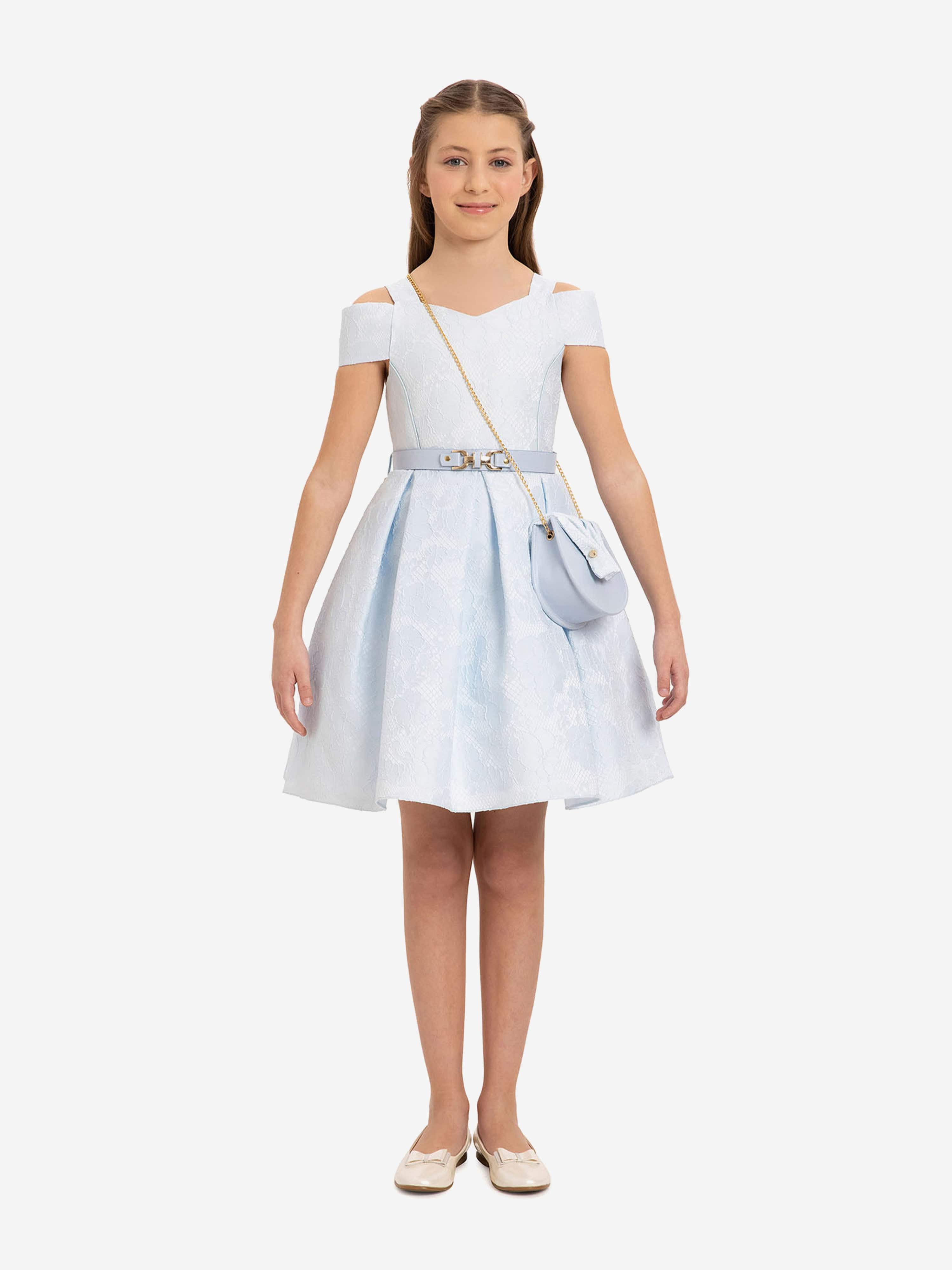 DRESS & Fleur Girls Dress with Bag and Belt in Blue