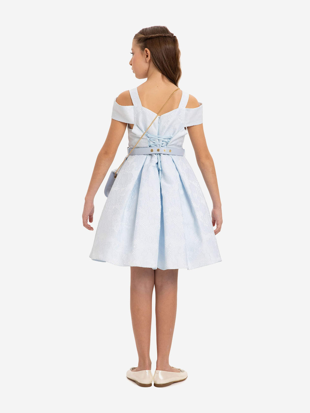 DRESS & Fleur Girls Dress with Bag and Belt in Blue