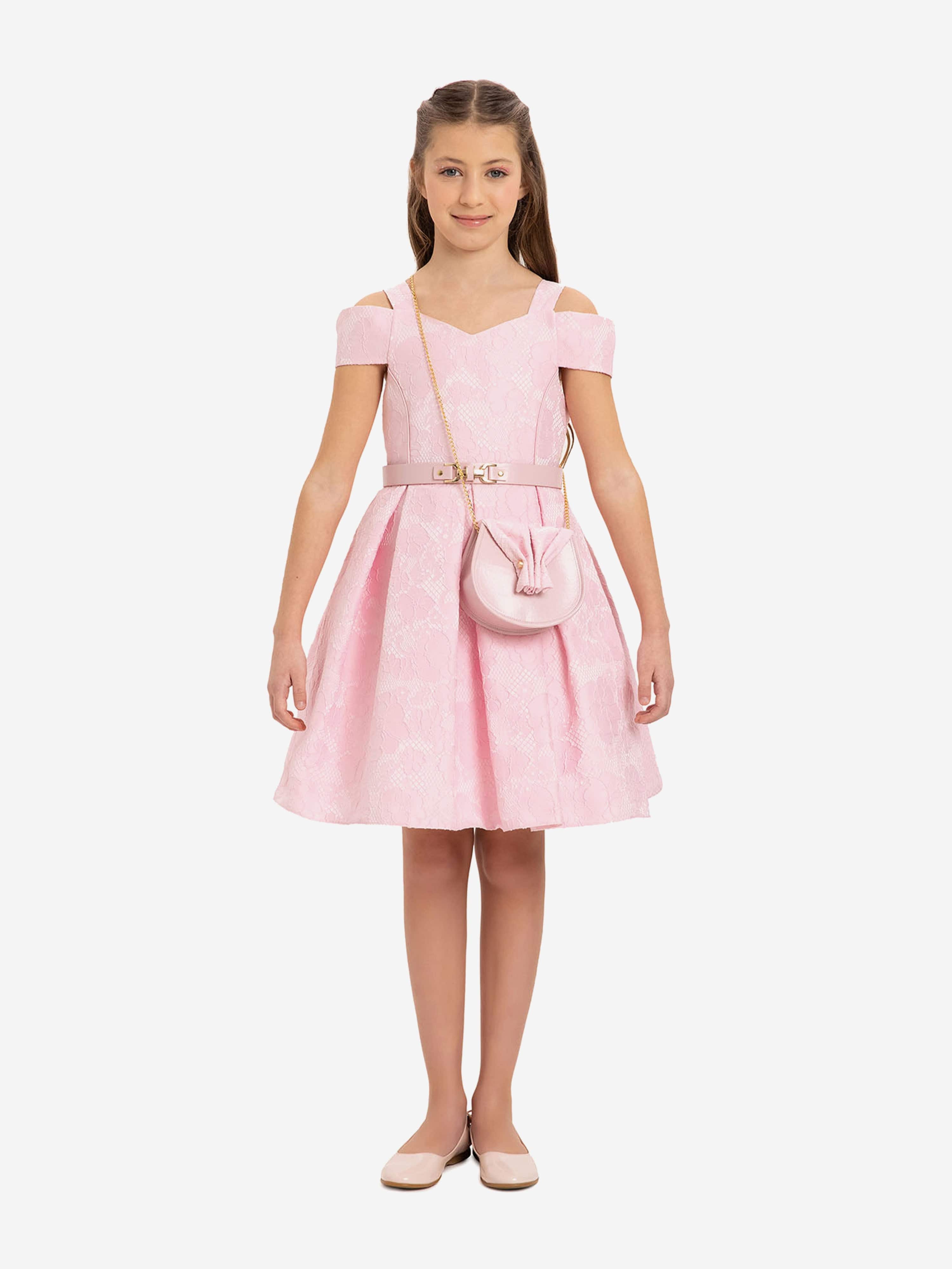 DRESS & Fleur Girls Dress with Bag and Belt in Pink