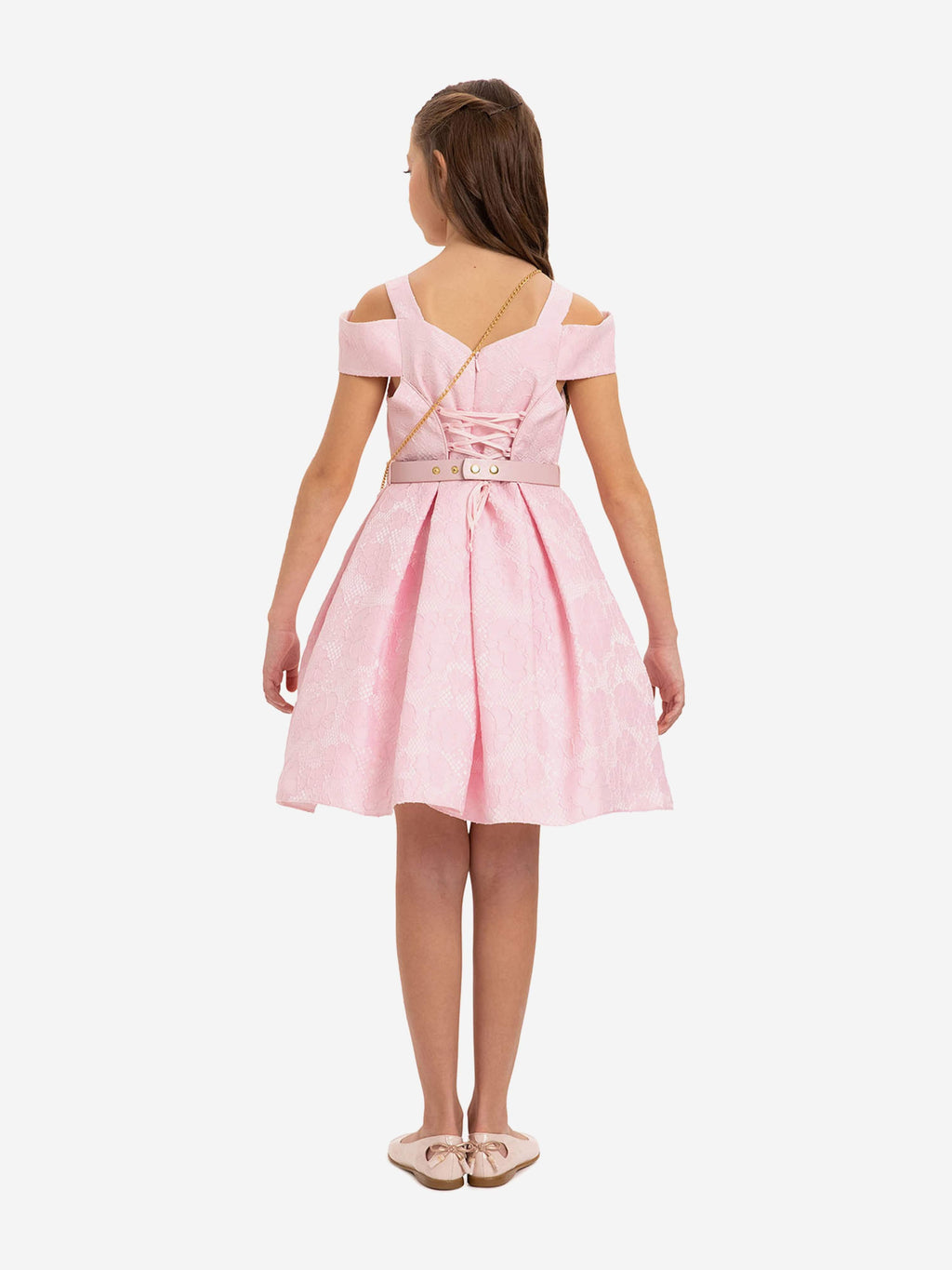 DRESS & Fleur Girls Dress with Bag and Belt in Pink