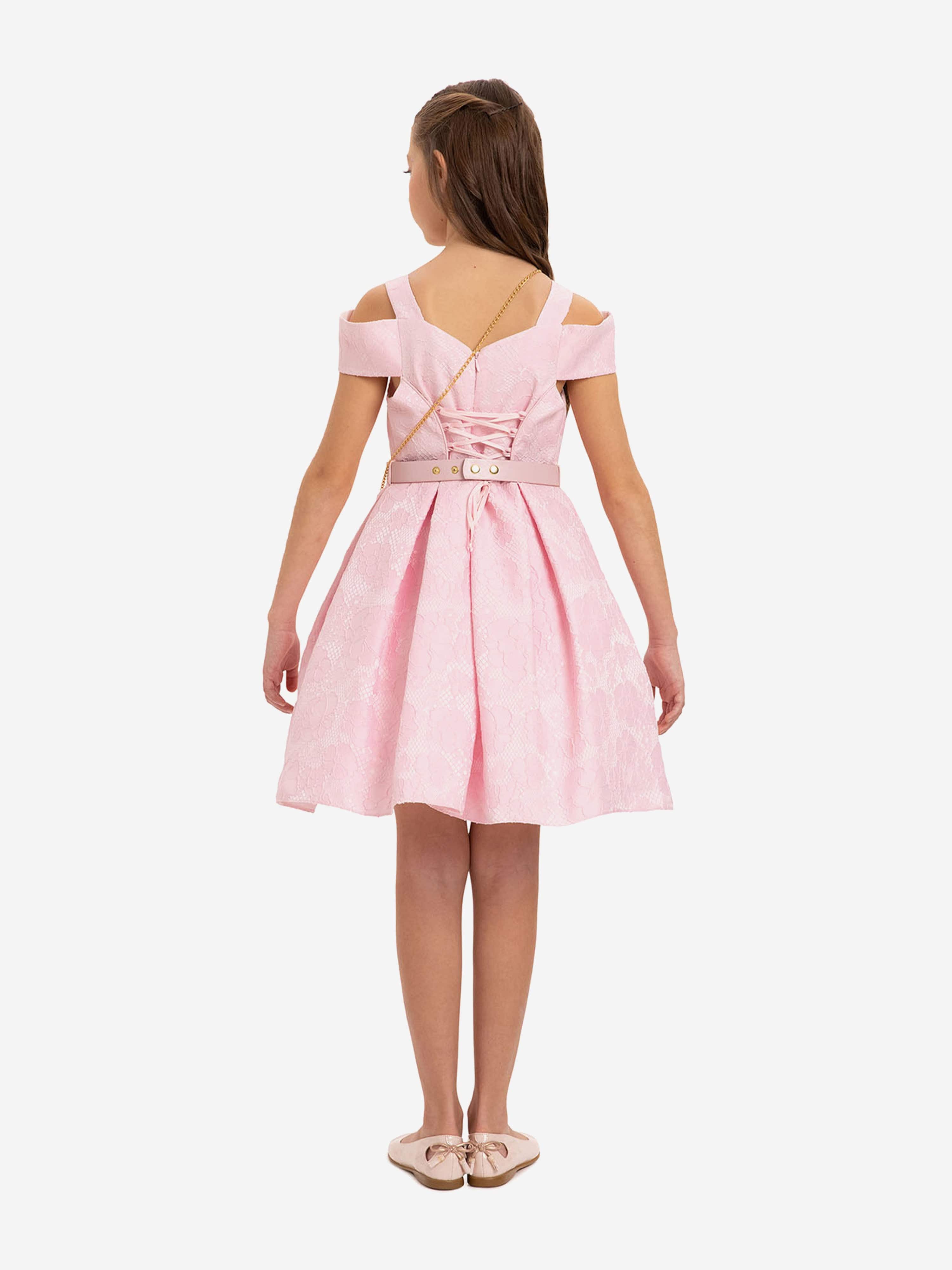 DRESS & Fleur Girls Dress with Bag and Belt in Pink