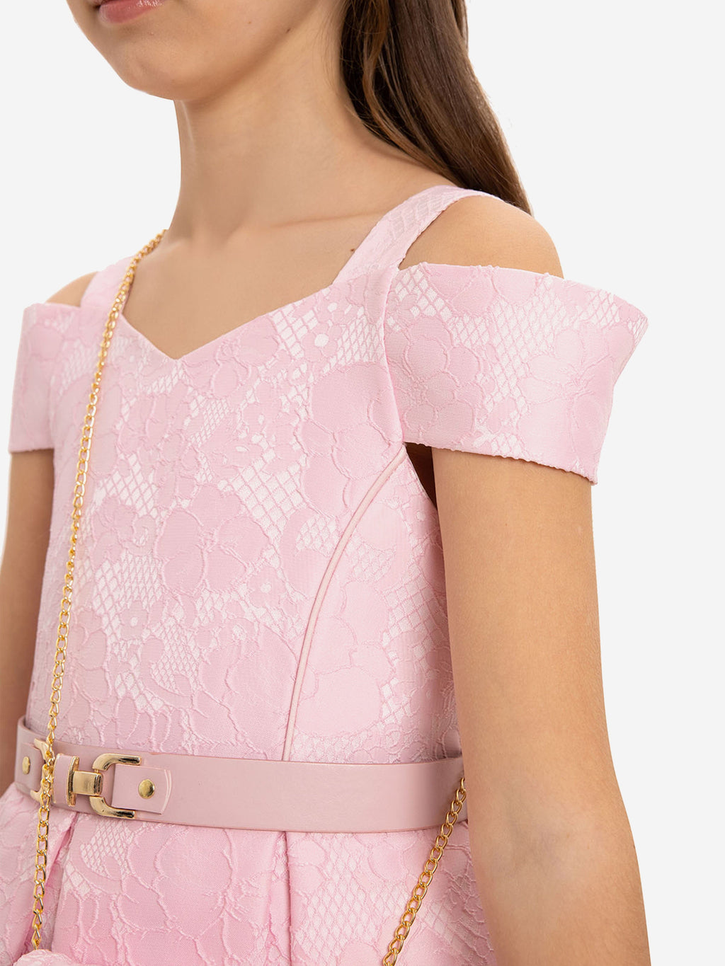 DRESS & Fleur Girls Dress with Bag and Belt in Pink