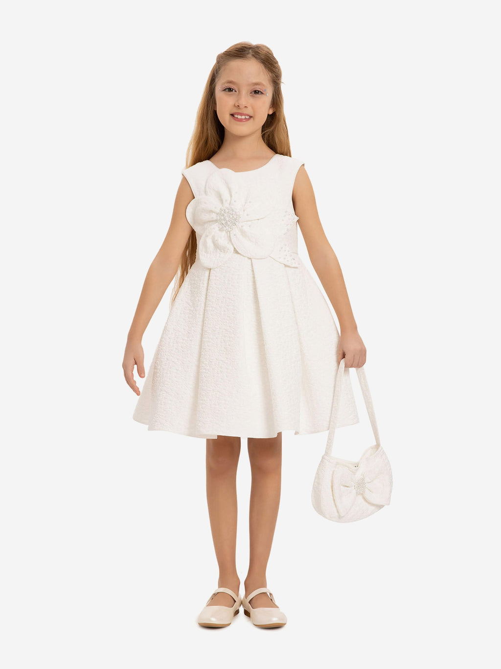 DRESS & Fleur Girls Dress with Matching Bag in White