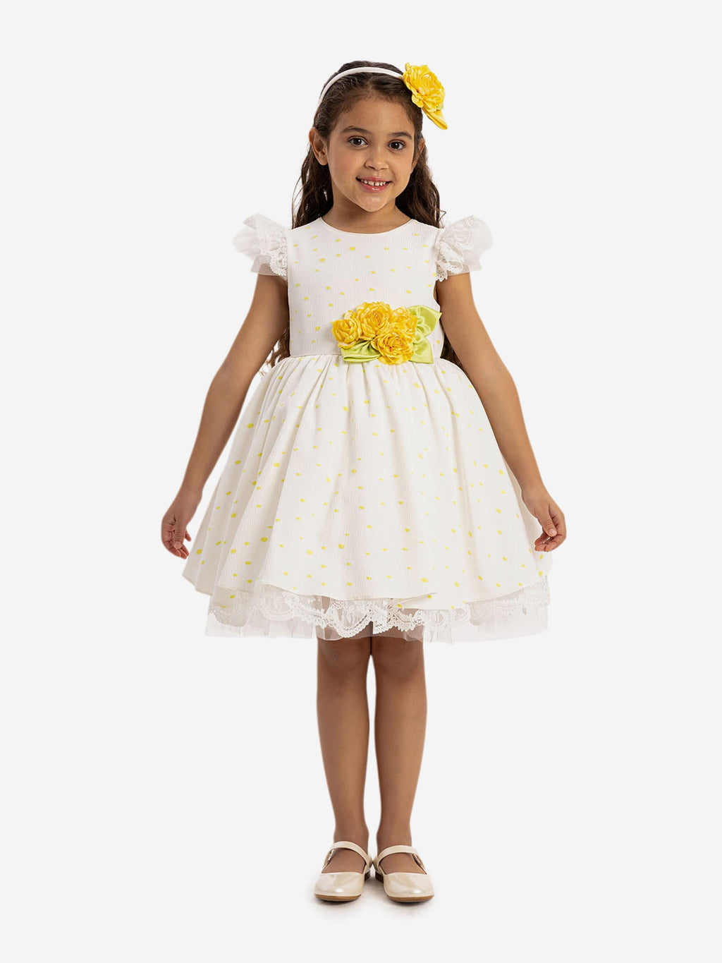 DRESS & Fleur Girls Dress with Headband in Yellow