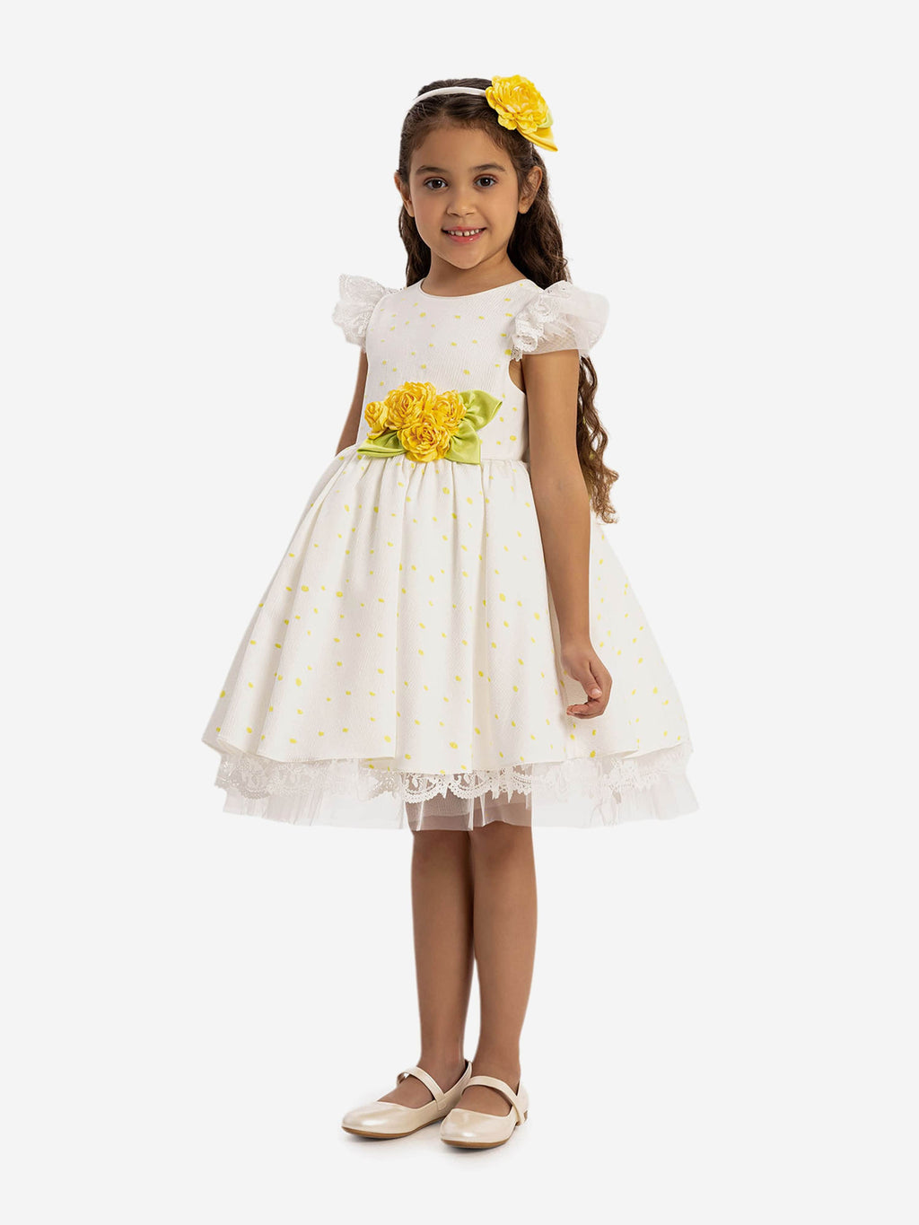 DRESS & Fleur Girls Dress with Headband in Yellow