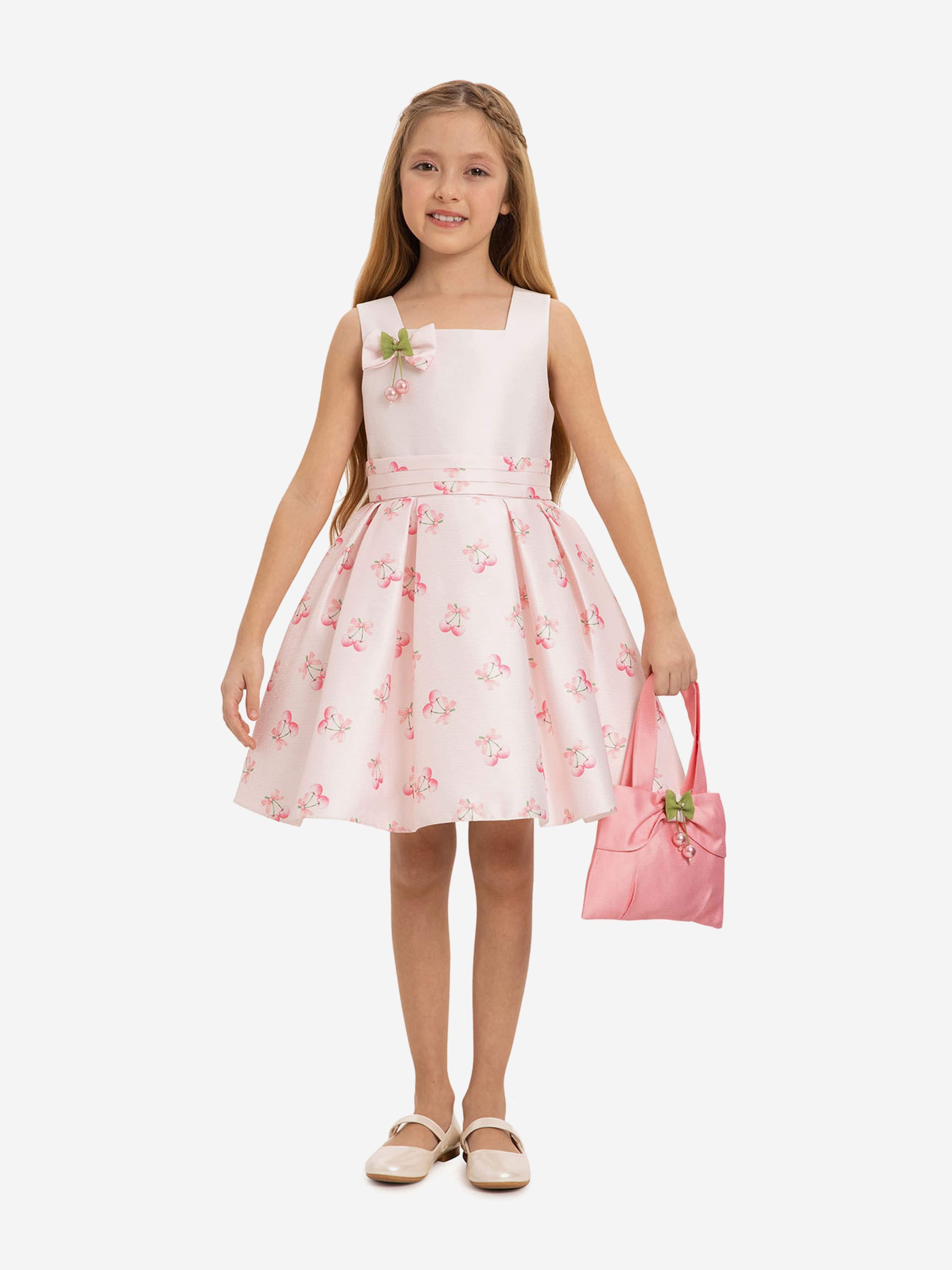 DRESS & Fleur Girls Cherry Dress with Matching Bag in Pink