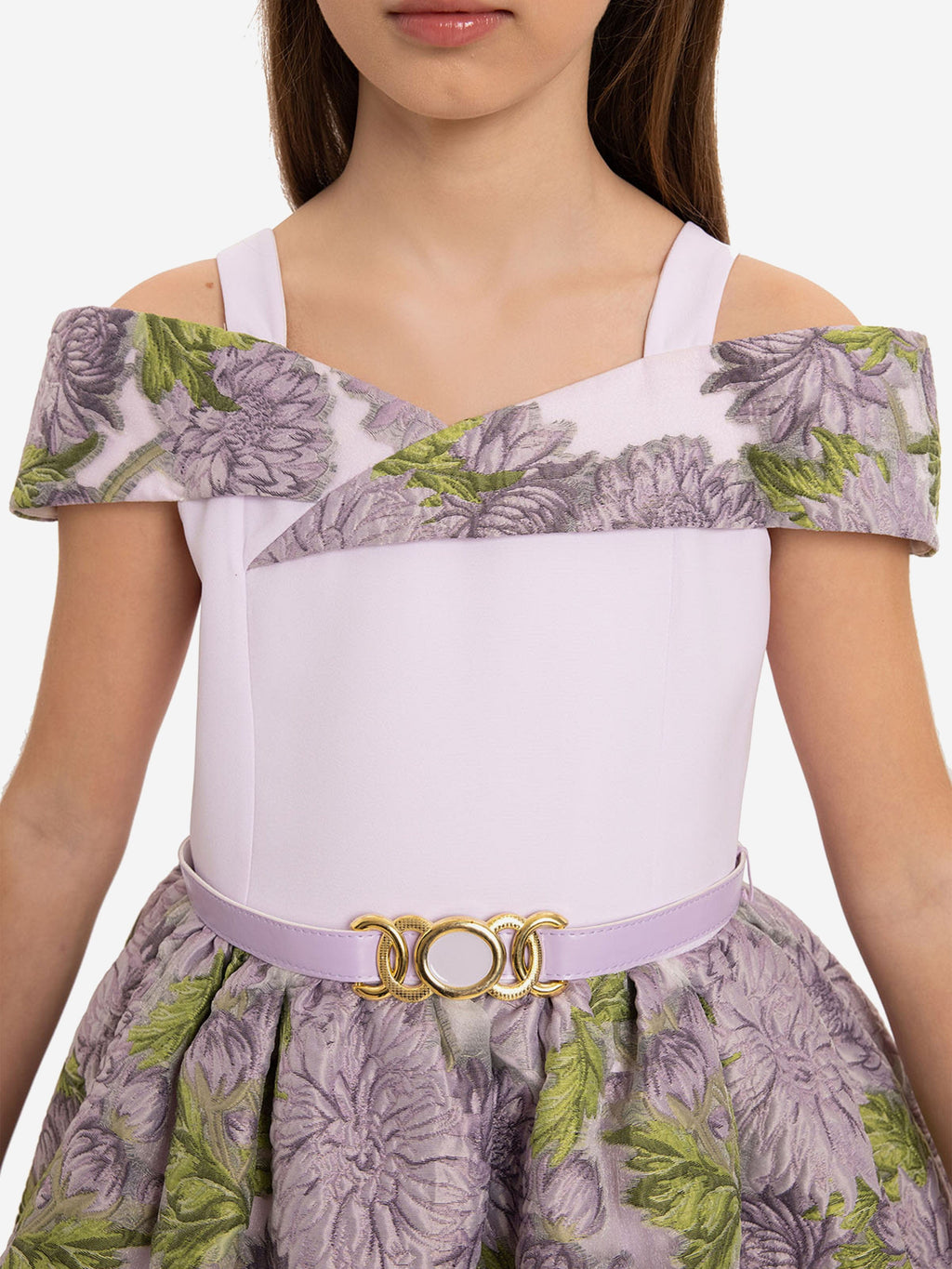 DRESS & Fleur Girls Jacquard Dress with Bag in Purple