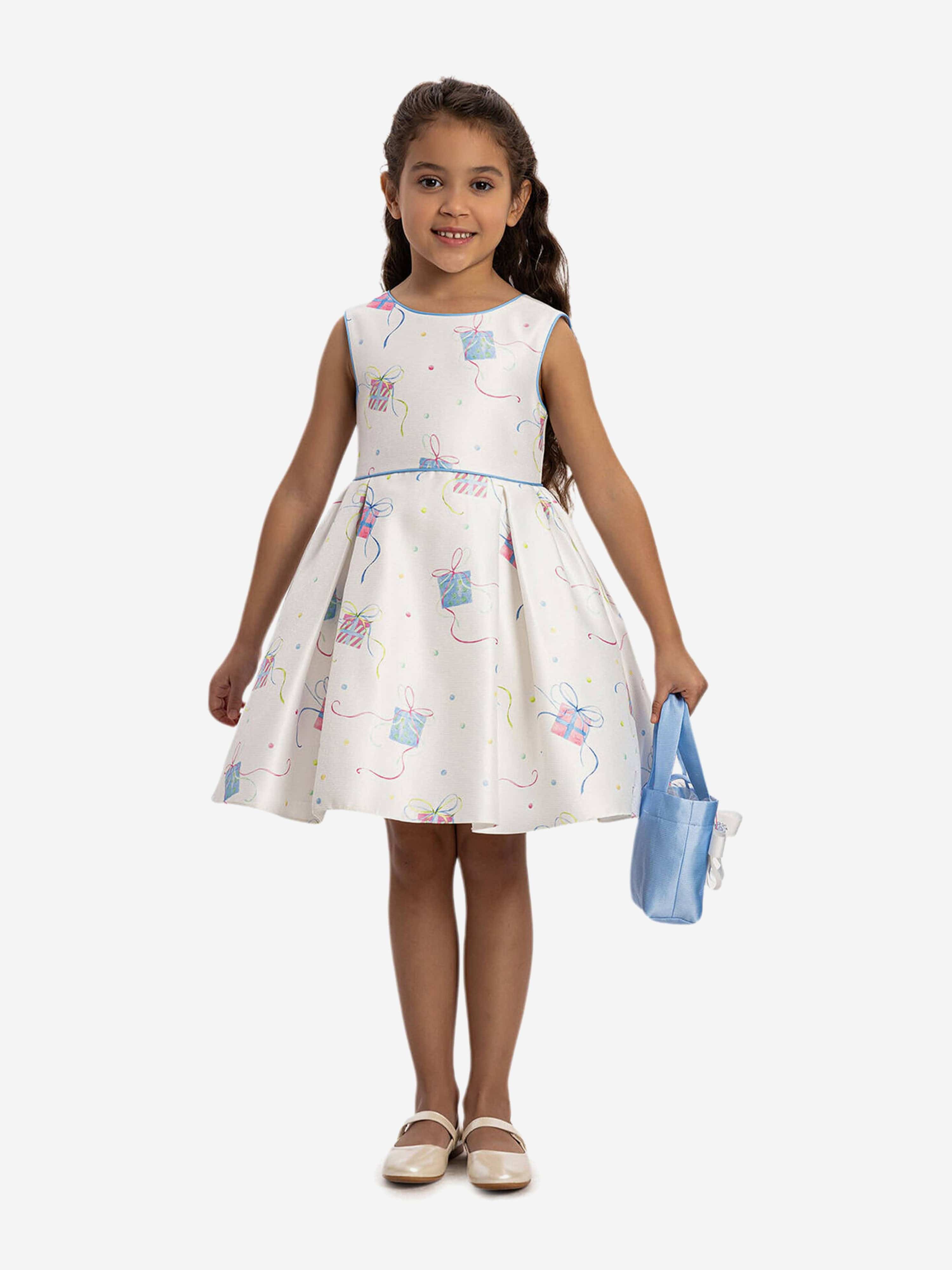 DRESS & Fleur Girls Party Dress with Bag in Blue