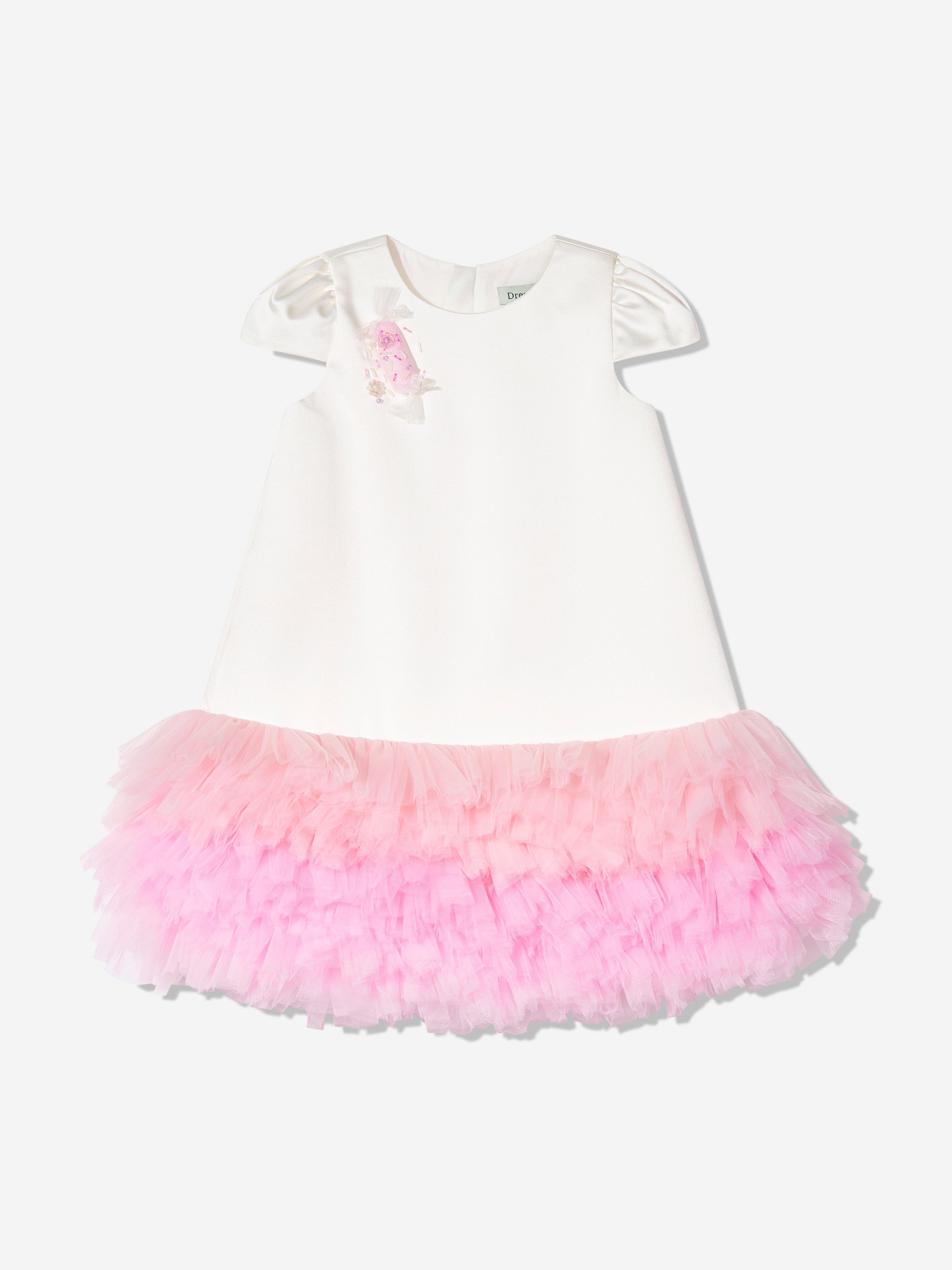 DRESS & Fleur Girls Tulle Trim Occasion Dress in Ivory