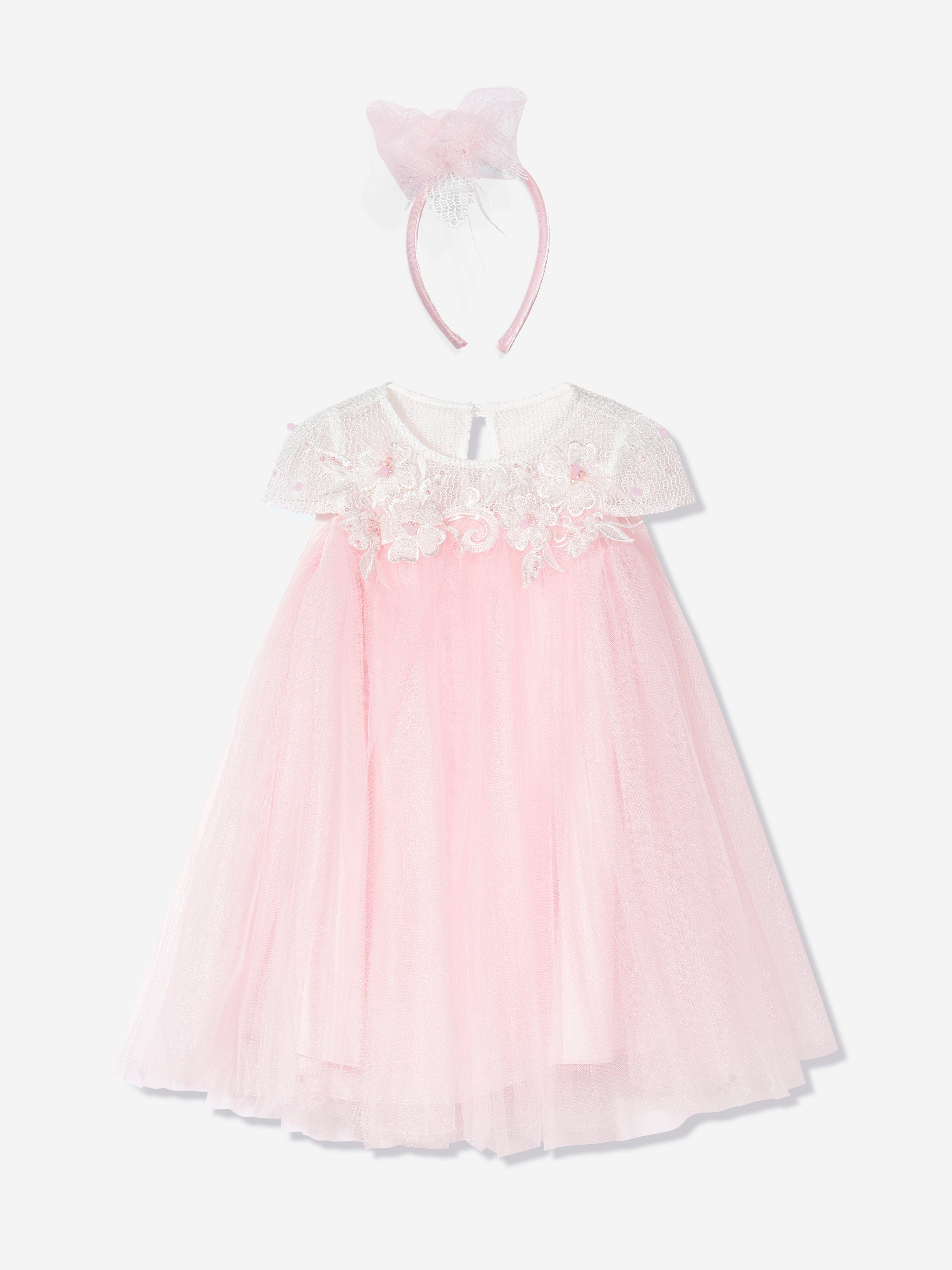 DRESS & Fleur Girls Flower Occasion Dress with Headband in Pink