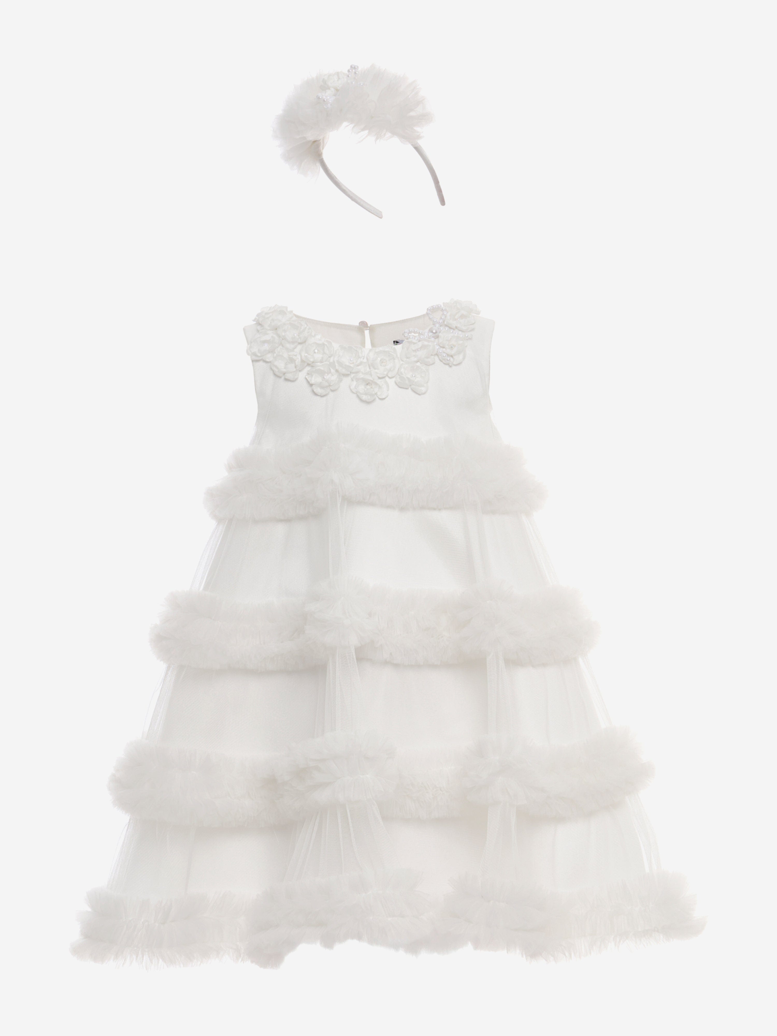 DRESS & Fleur Girls Occasion Dress with Headband in Ivory