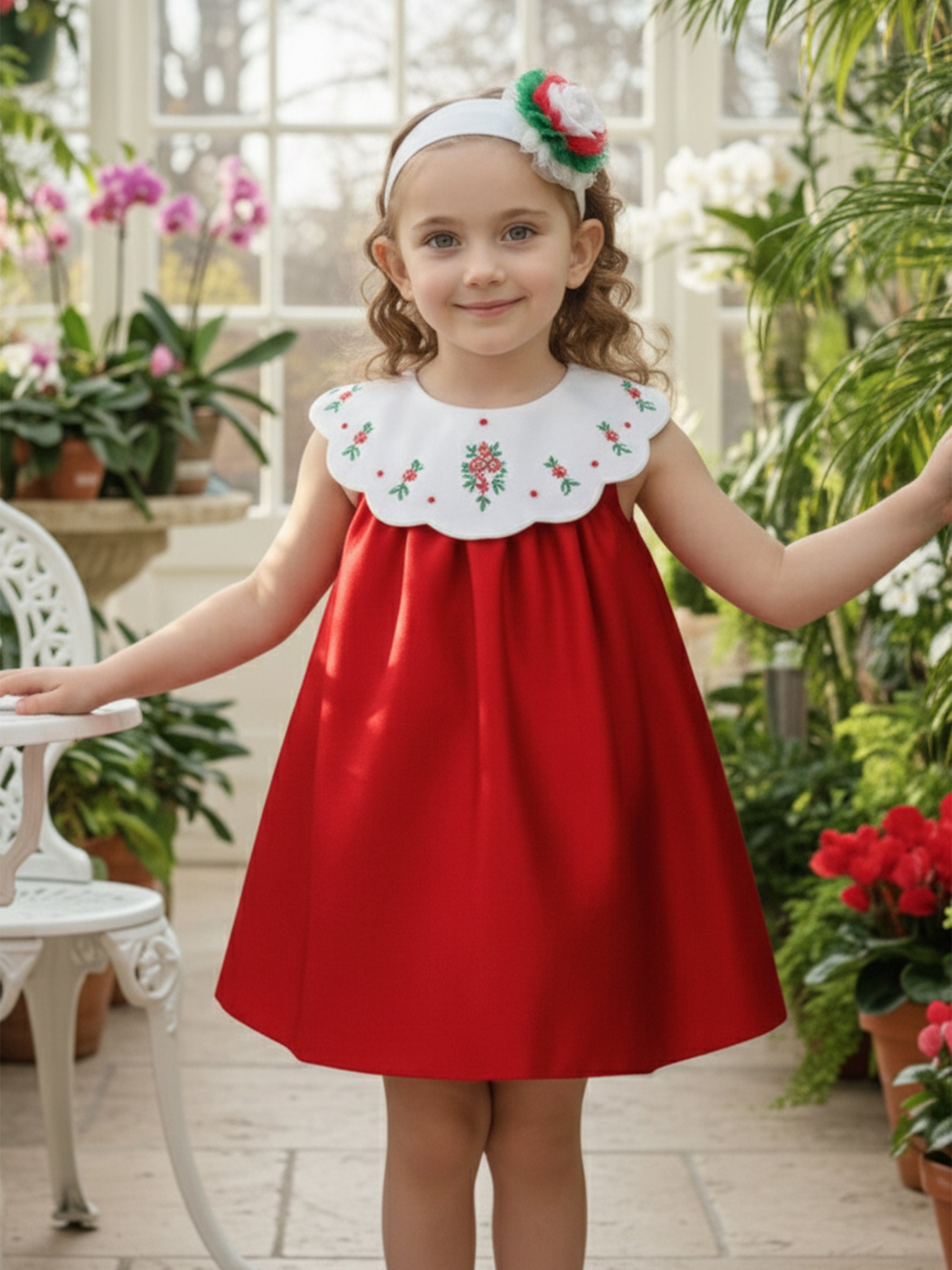 DRESS & Fleur Baby Girls Occasion Dress with Headband in Red