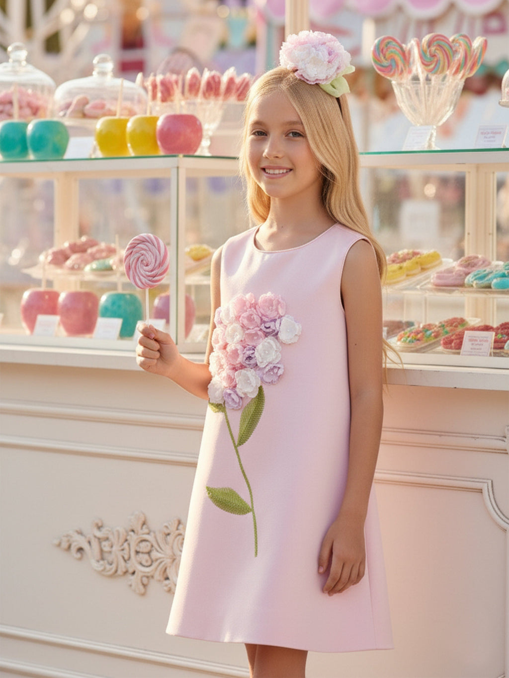 DRESS & Fleur Girls Flower Occasion Dress with Headband in Pink