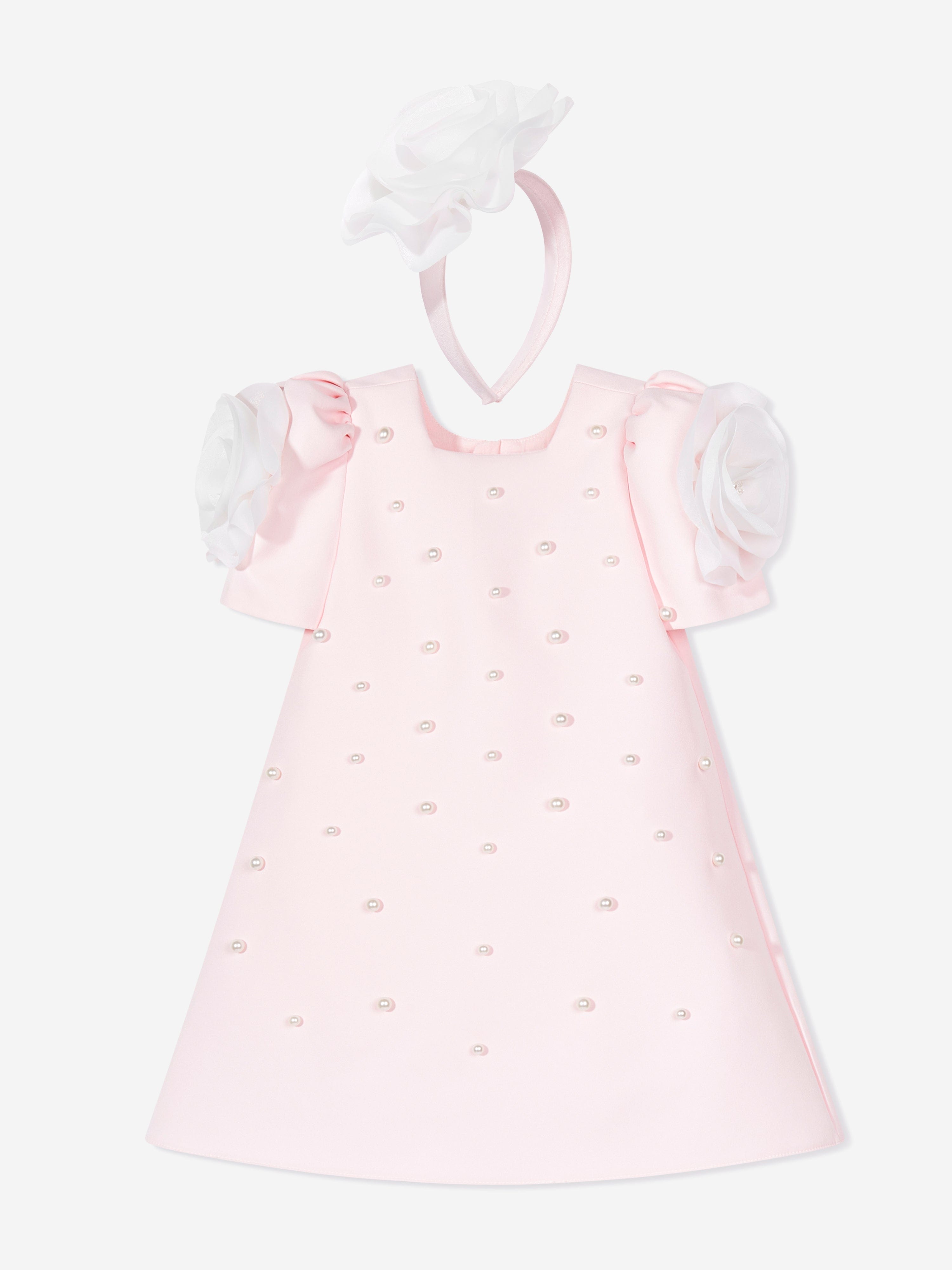 DRESS & Fleur Girls Flower Occasion Dress with Headband in Pink