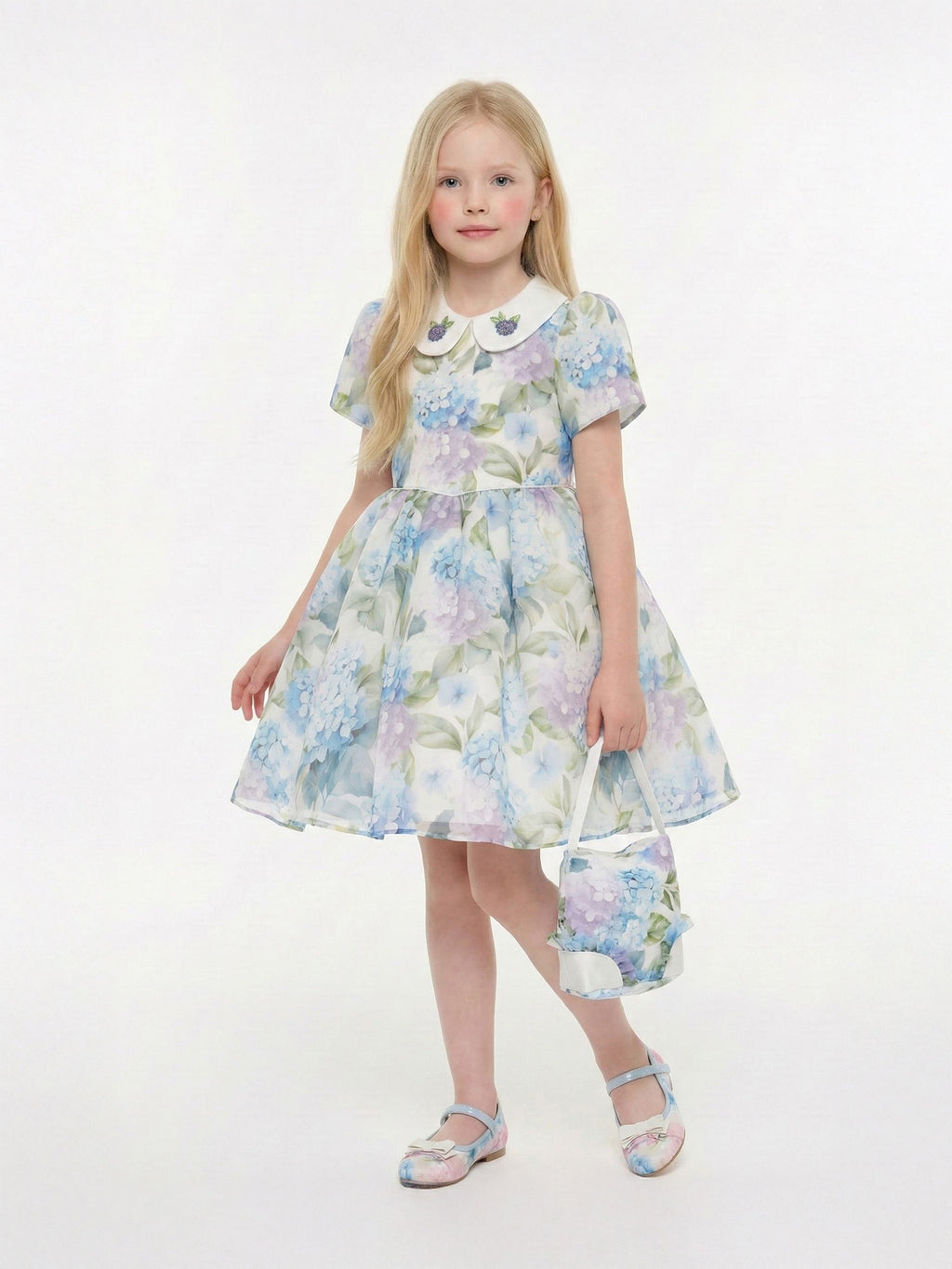 DRESS & Fleur Girls Floral Occasion Dress with Bag in Blue