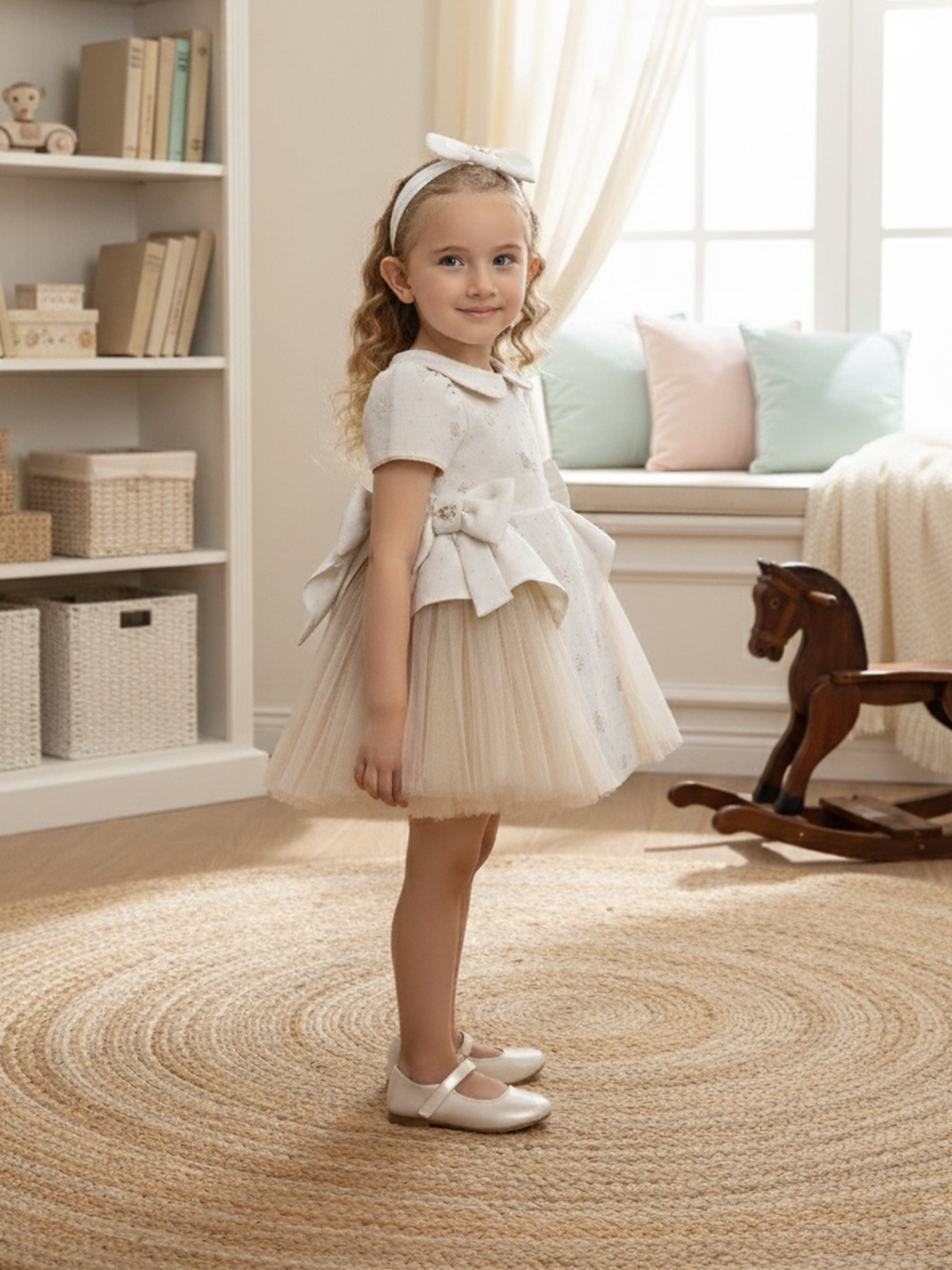 DRESS & Fleur Baby Girls Occasion Dress with Headband in Ivory
