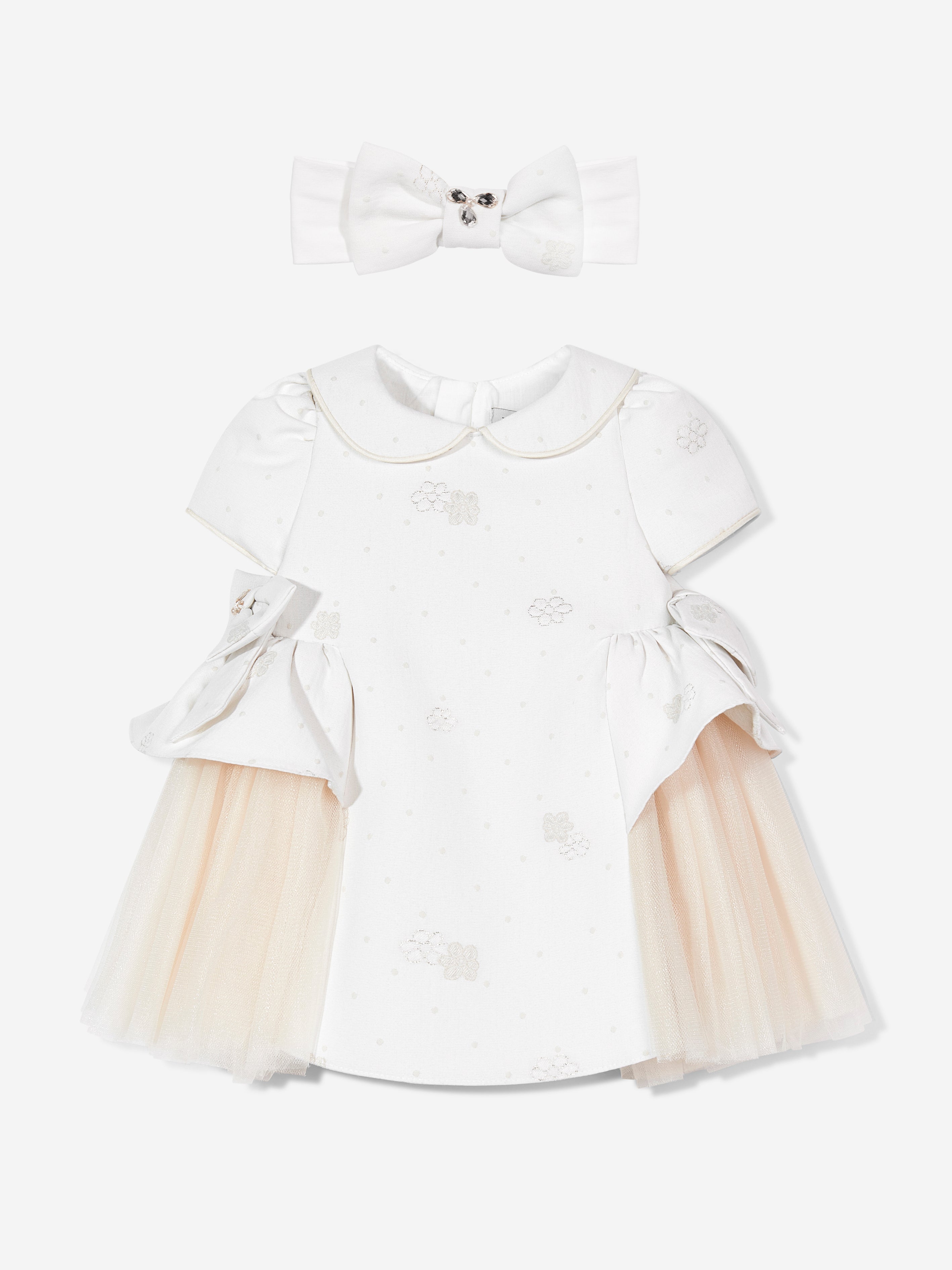 DRESS & Fleur Baby Girls Occasion Dress with Headband in Ivory