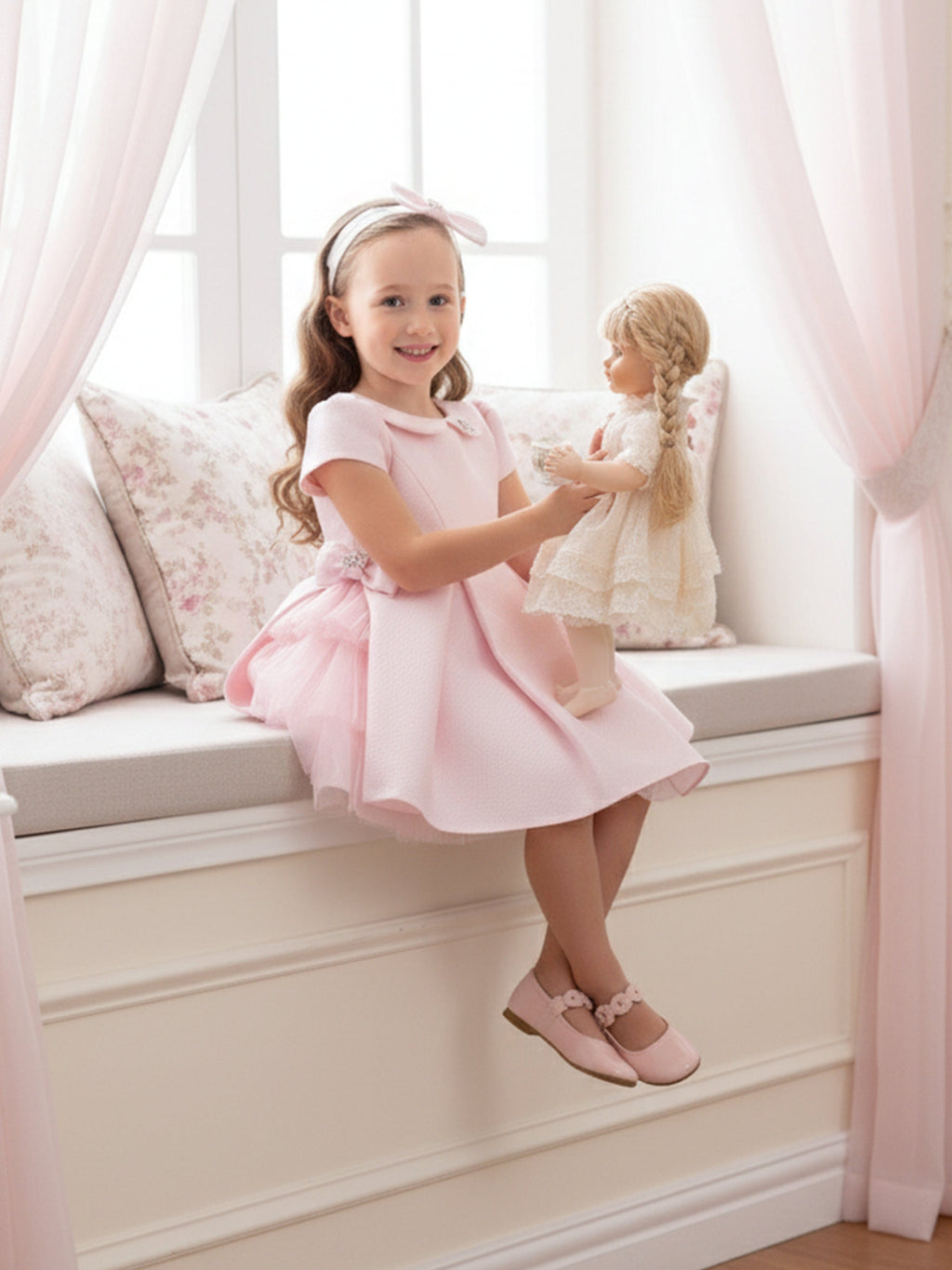 DRESS & Fleur Baby Girls Occasion Dress with Headband in Pink