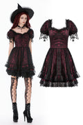 Dark in Love Burgundy & Black Lace Princess Dress with Stars Lace