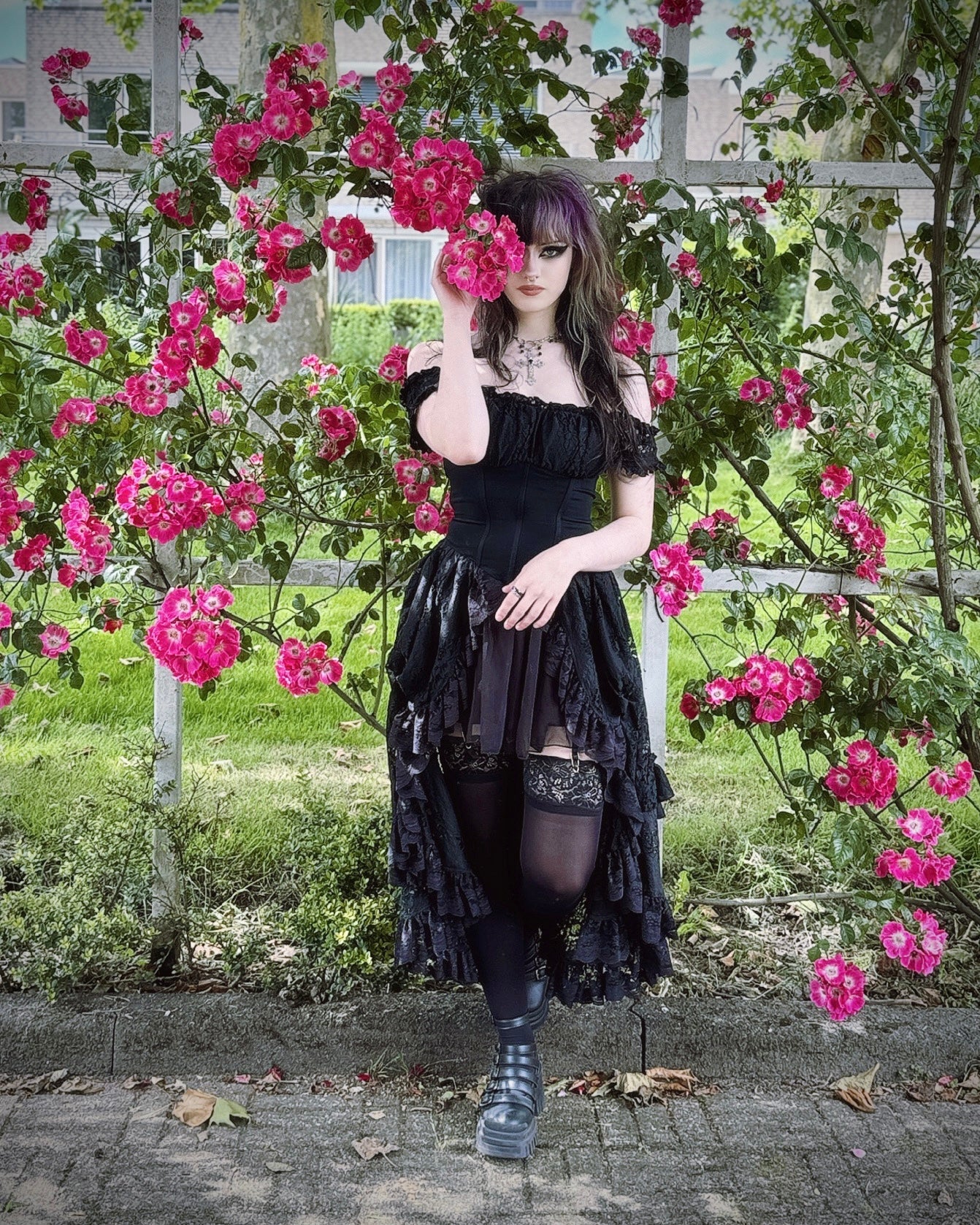 Dark In Love Lilinoe Goth Dress - Off Shoulder Lace-Up Back