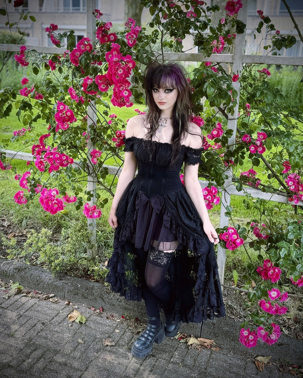 Dark In Love Lilinoe Goth Dress - Off Shoulder Lace-Up Back