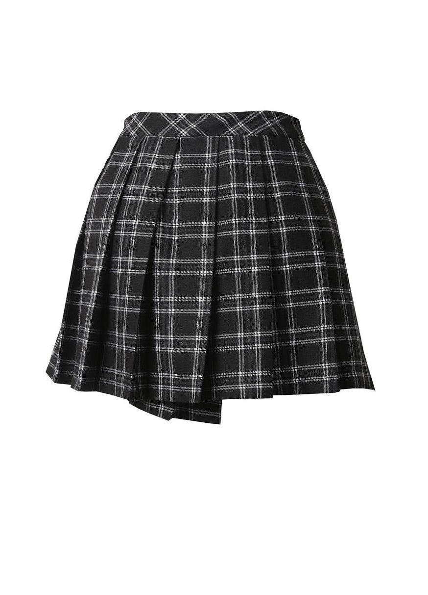Dark In Love Leah Gothic Tartan Mini Skirt - Black & White Plaid