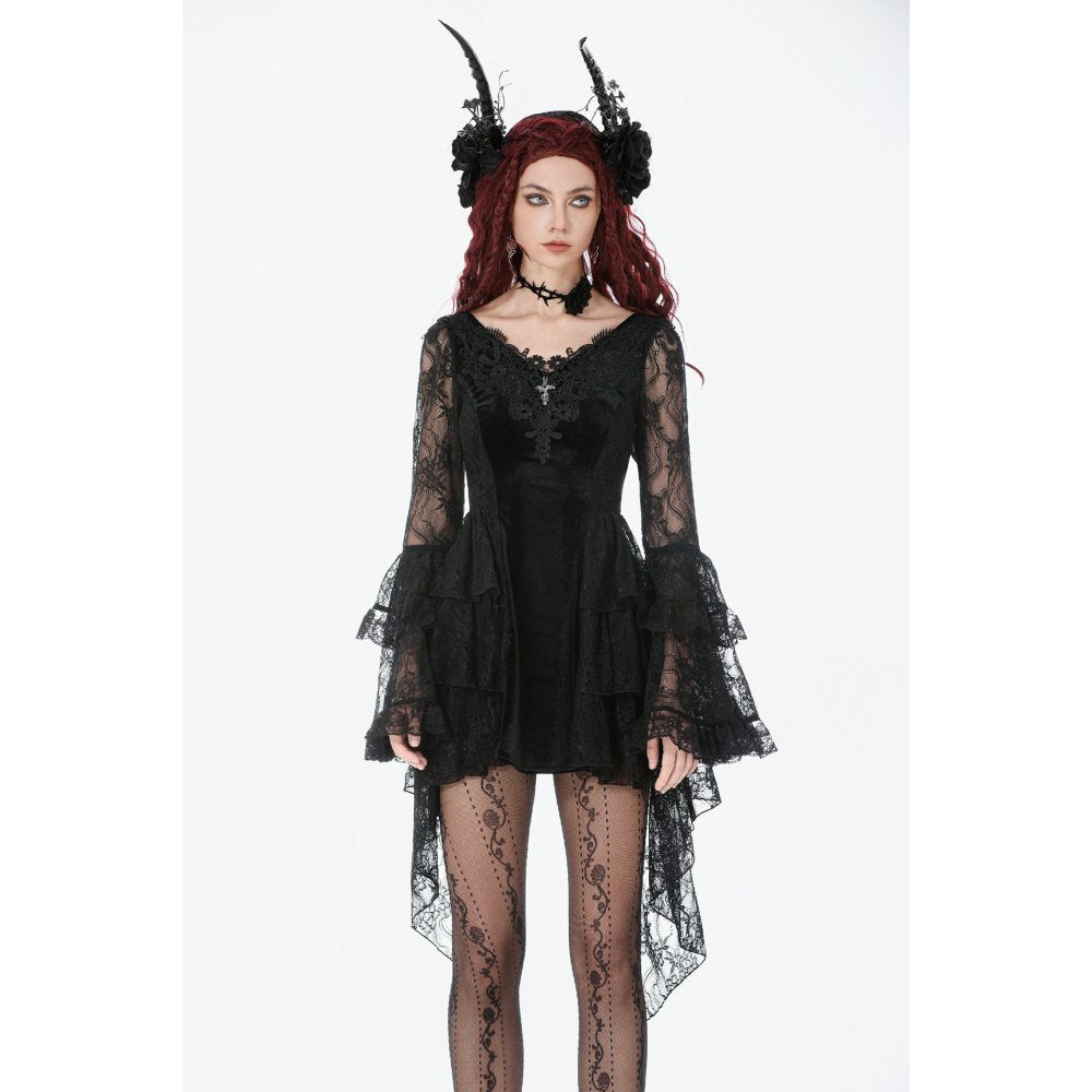 Dark in Love Anastasia Gothic Velvet & Lace Embroidered Dress