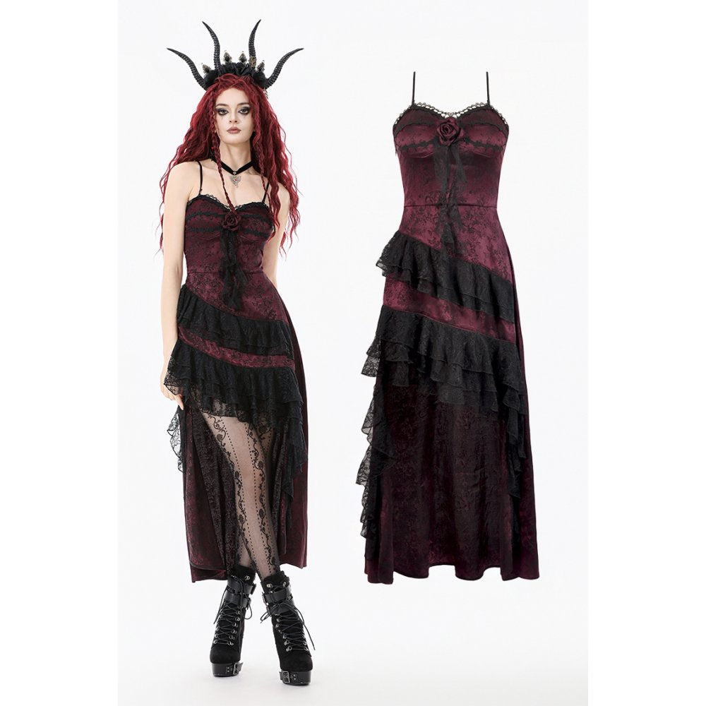 Dark in Love Belladonna Burgundy Brocade and Lace Dress