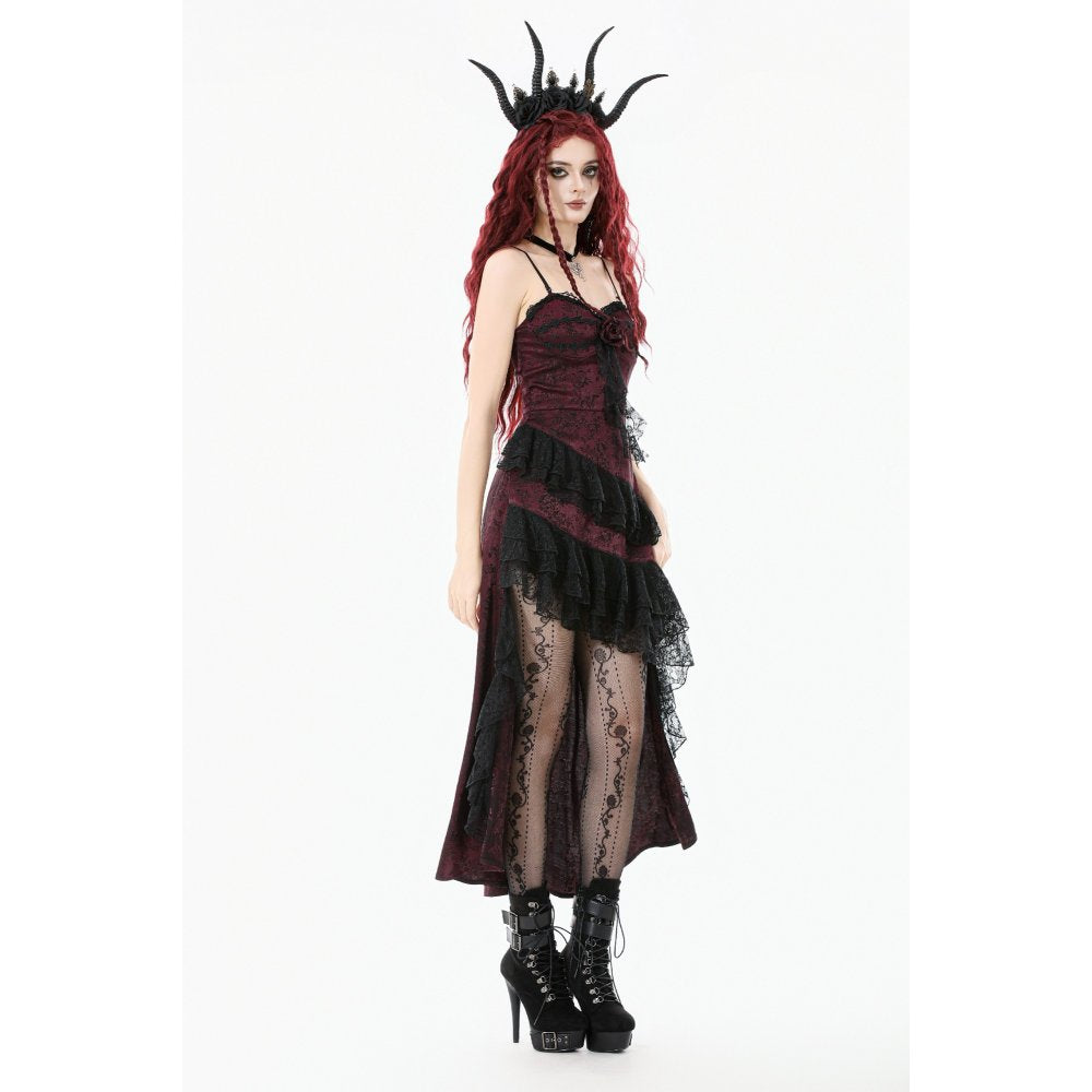 Dark in Love Belladonna Burgundy Brocade and Lace Dress