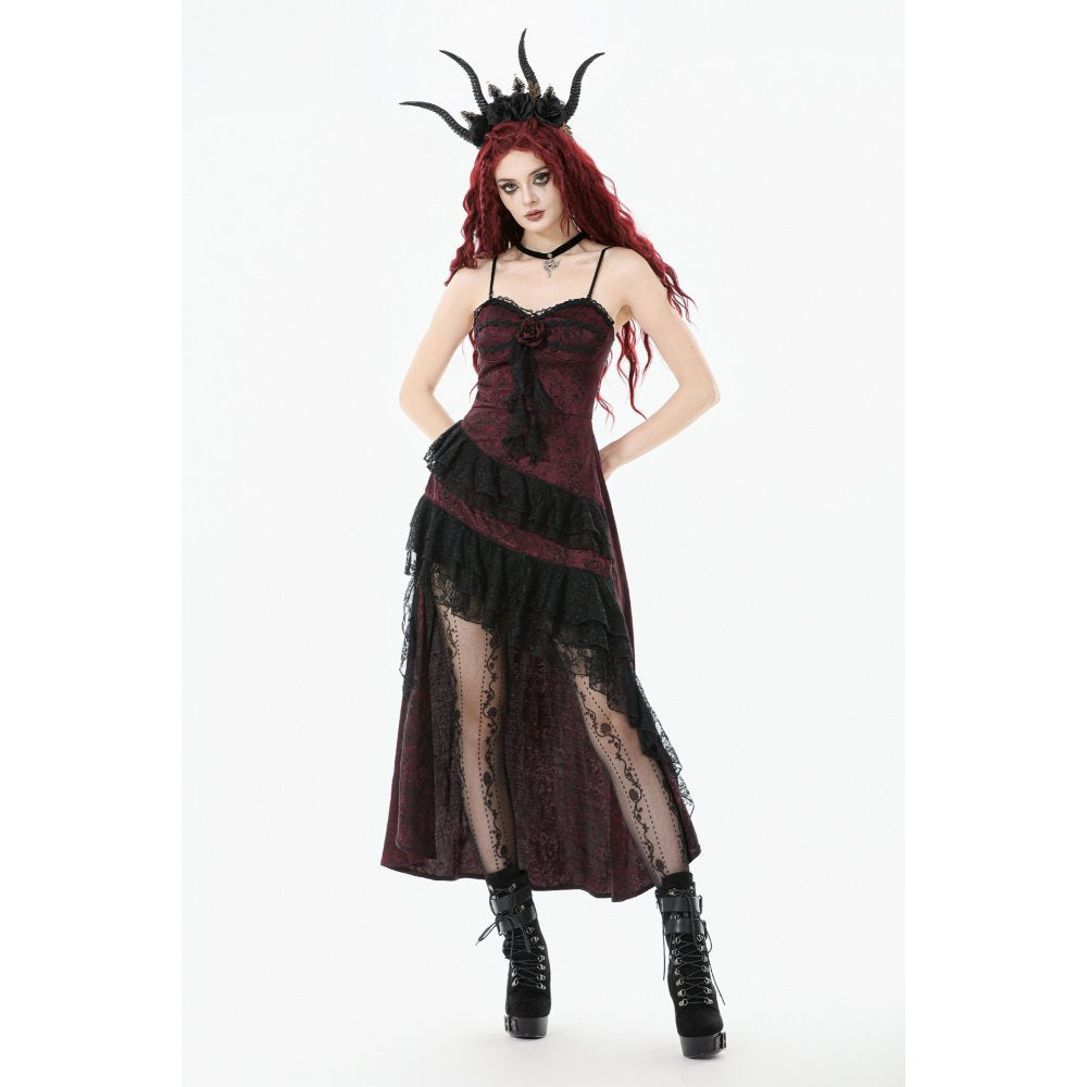 Dark in Love Belladonna Burgundy Brocade and Lace Dress