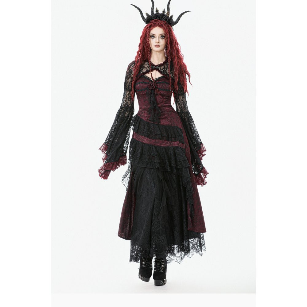 Dark in Love Belladonna Burgundy Brocade and Lace Dress