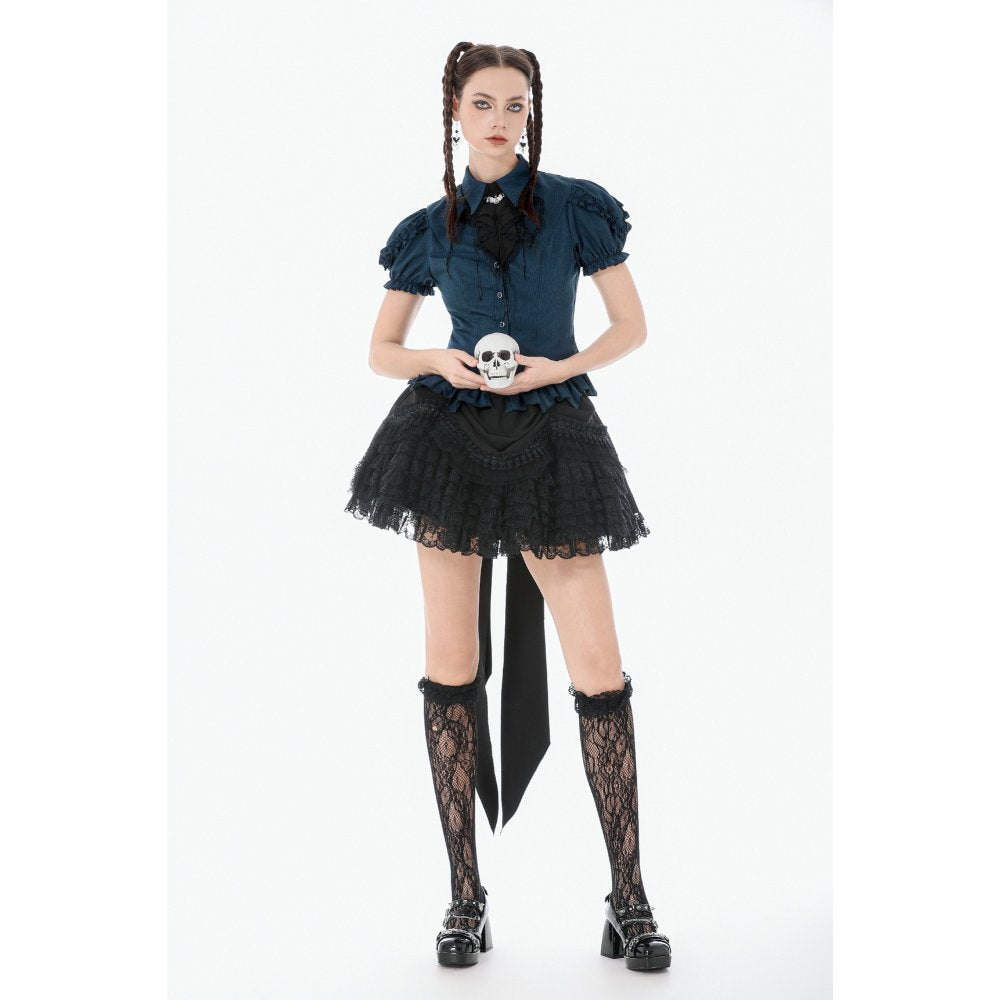 Dark in Love Dark Academia Striped Puff-Sleeve Blouse