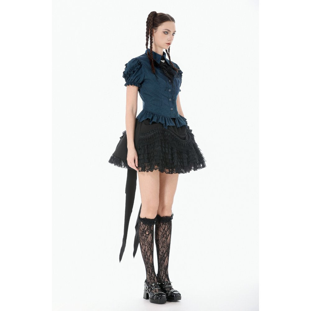 Dark in Love Dark Academia Striped Puff-Sleeve Blouse