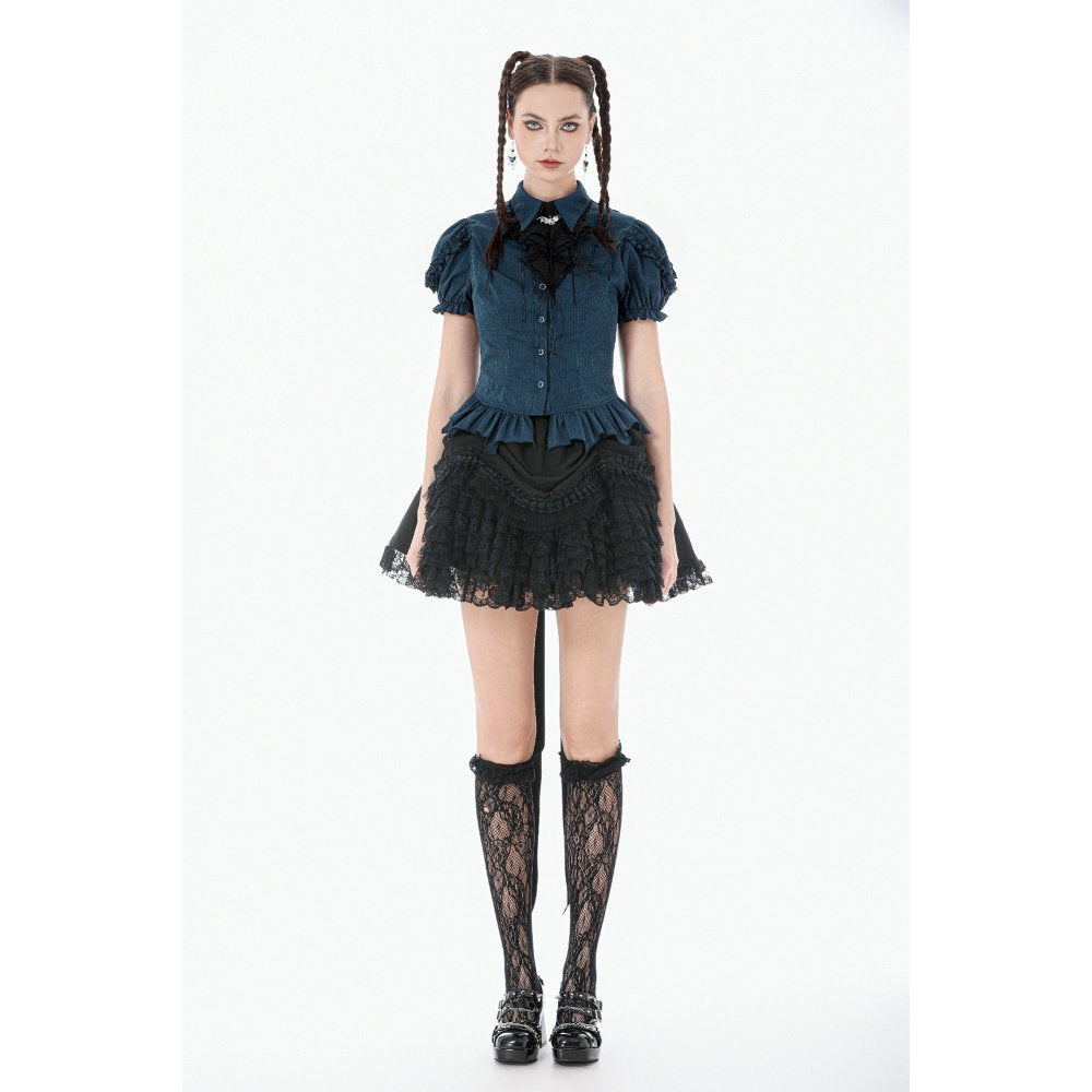 Dark in Love Dark Academia Striped Puff-Sleeve Blouse