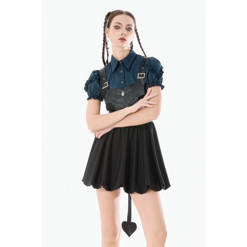 Dark in Love Dark Academia Striped Puff-Sleeve Blouse