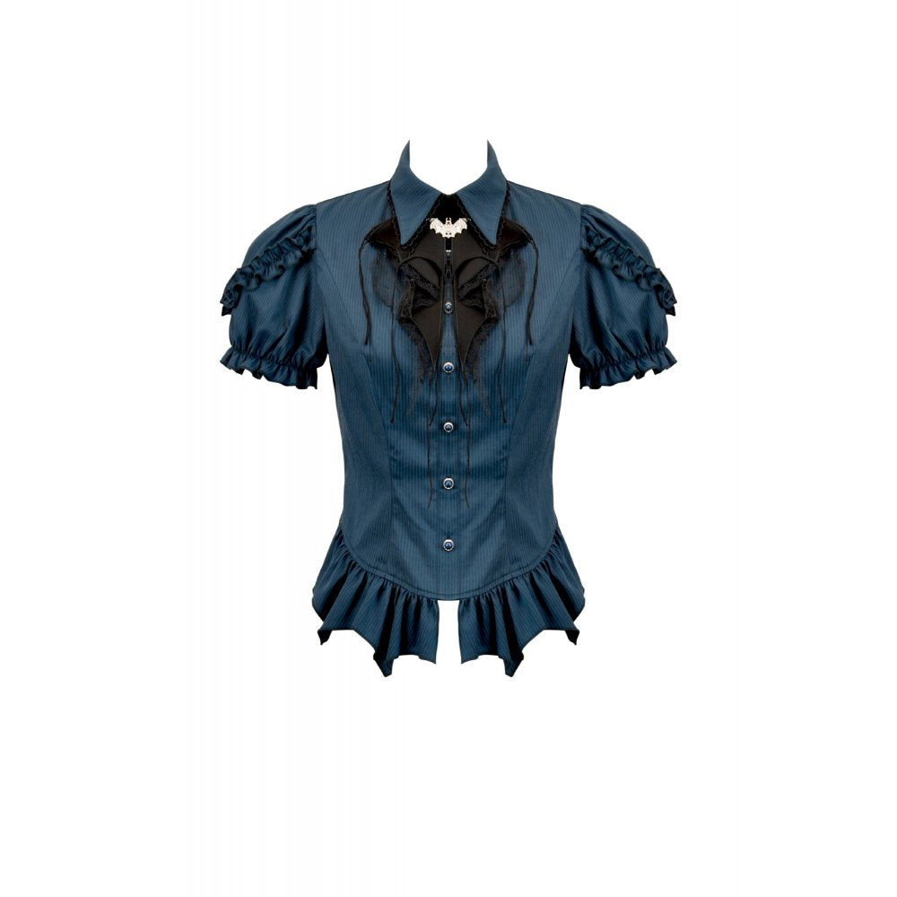 Dark in Love Dark Academia Striped Puff-Sleeve Blouse