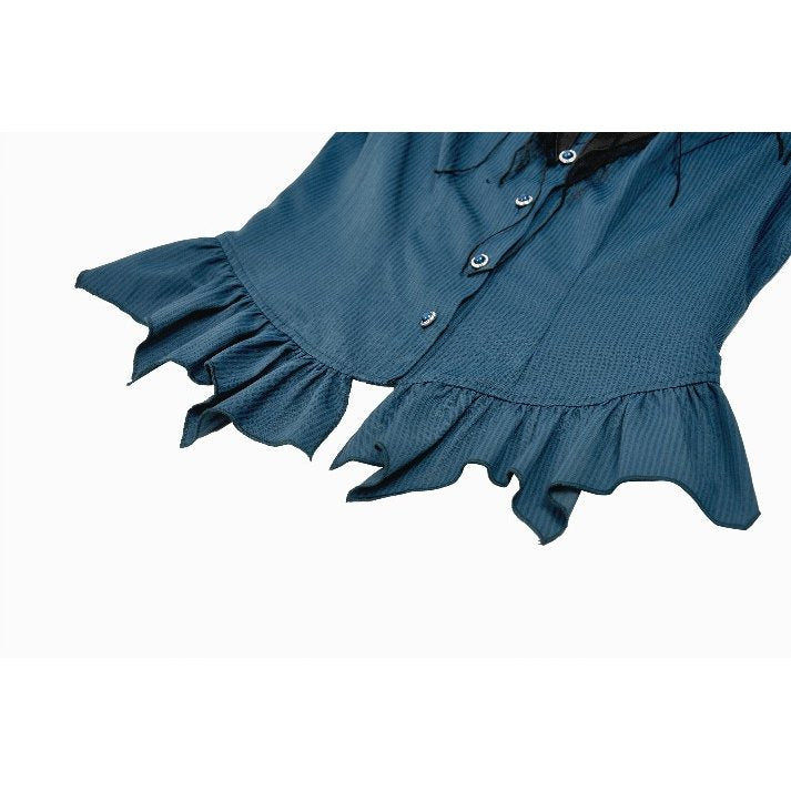 Dark in Love Dark Academia Striped Puff-Sleeve Blouse