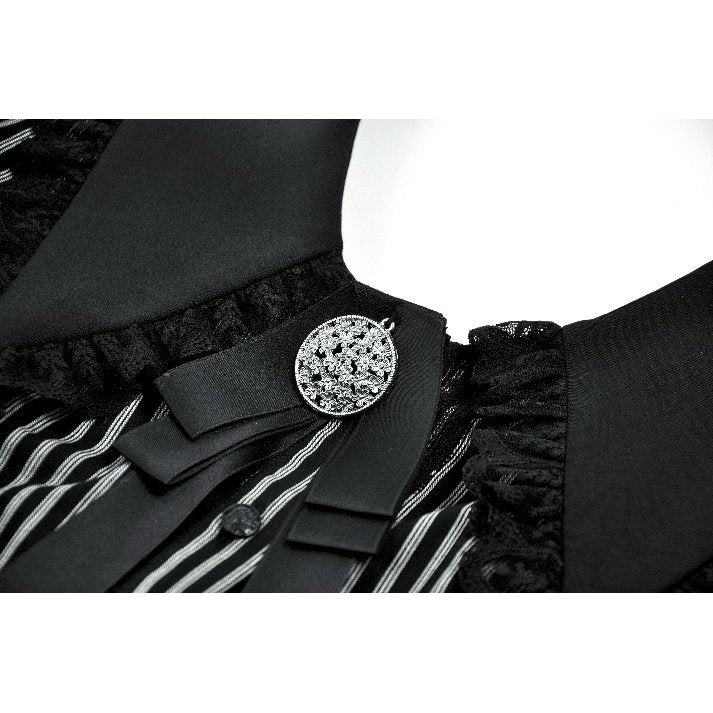 Dark in Love Gothic Peter Pan Collar Lace Shirt - Dark Academia Striped Cotton