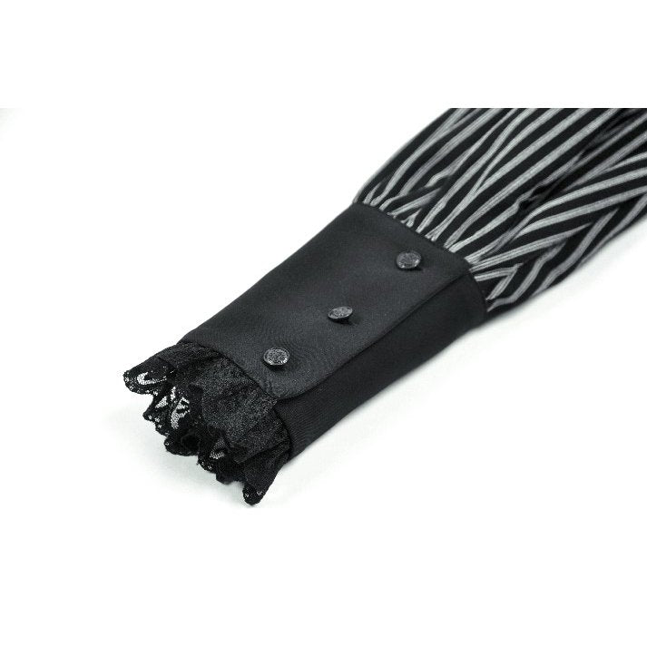 Dark in Love Gothic Peter Pan Collar Lace Shirt - Dark Academia Striped Cotton