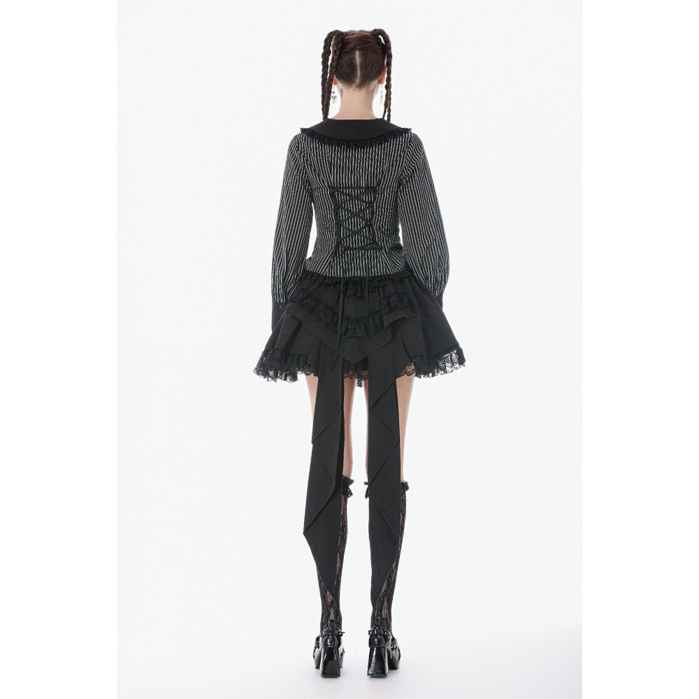 Dark in Love Gothic Peter Pan Collar Lace Shirt - Dark Academia Striped Cotton
