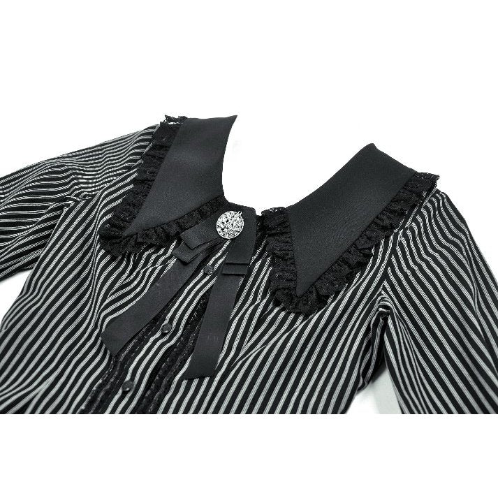 Dark in Love Gothic Peter Pan Collar Lace Shirt - Dark Academia Striped Cotton