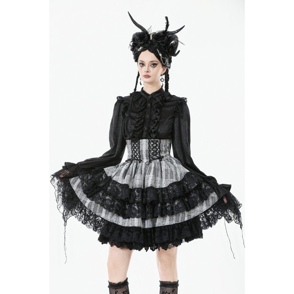 Dark in Love Hexa Layered Tartan Effect Lace Skirt