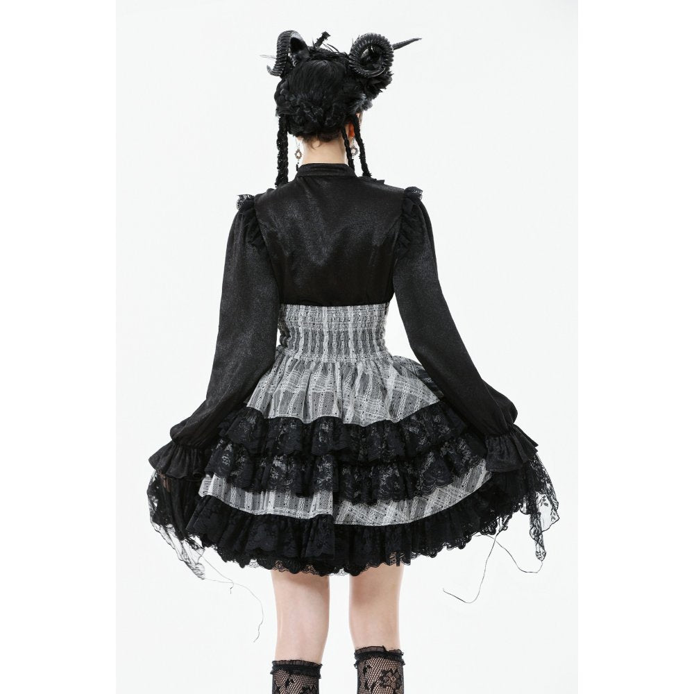 Dark in Love Hexa Layered Tartan Effect Lace Skirt
