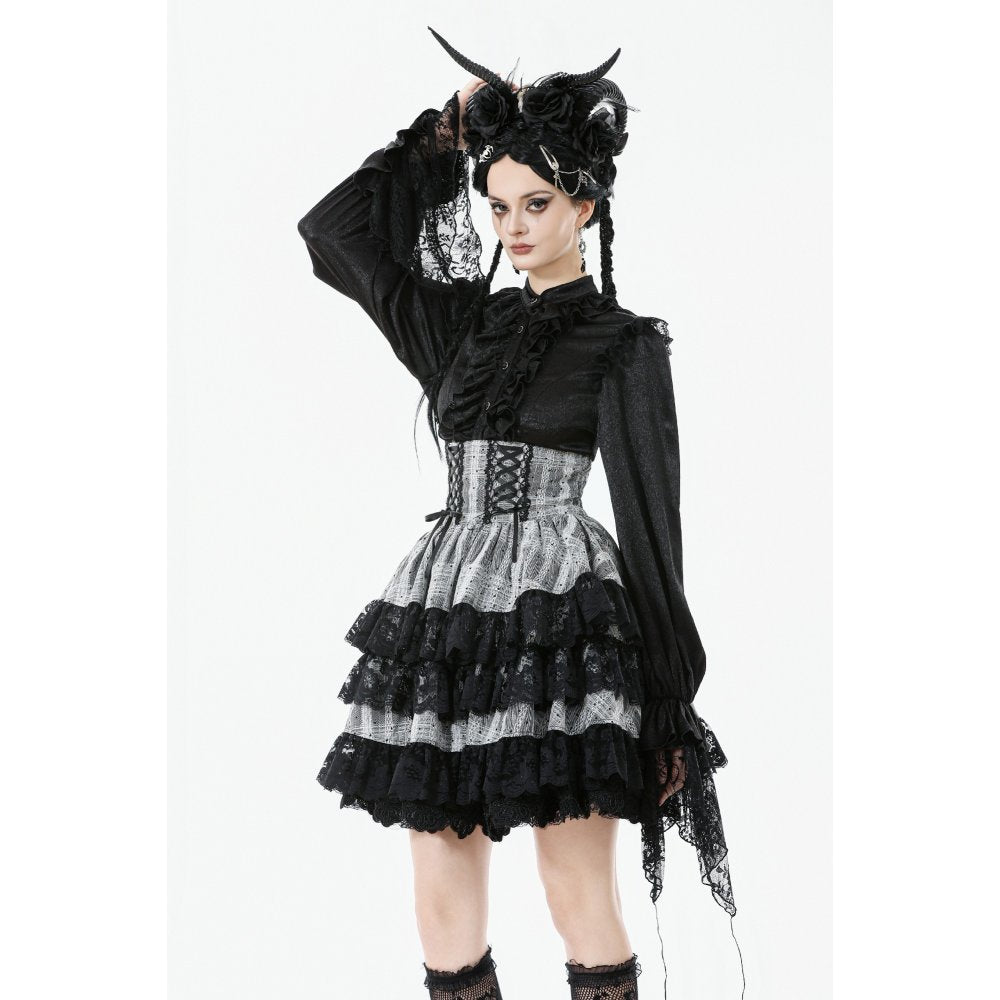 Dark in Love Hexa Layered Tartan Effect Lace Skirt